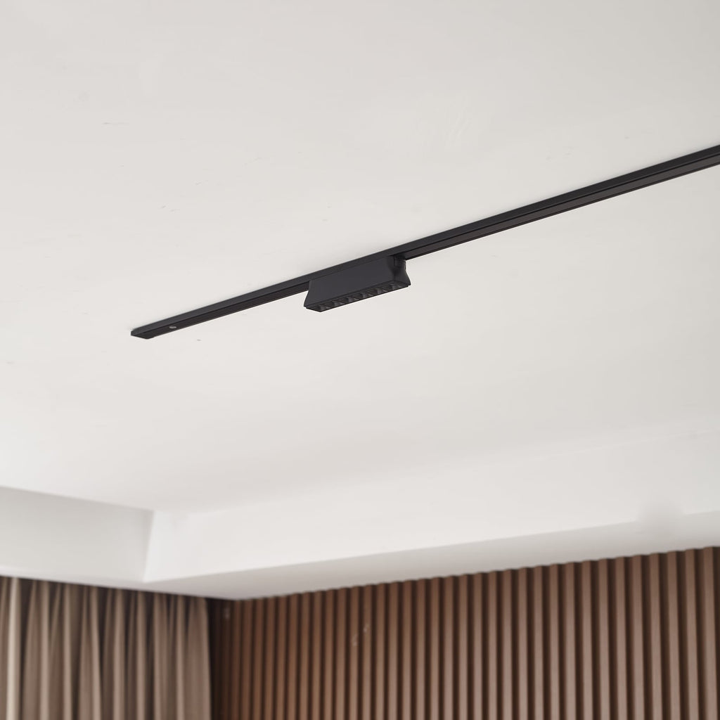 Detalj av LED-skinnespot Lumaro 48V svart dimbar CCT 5W