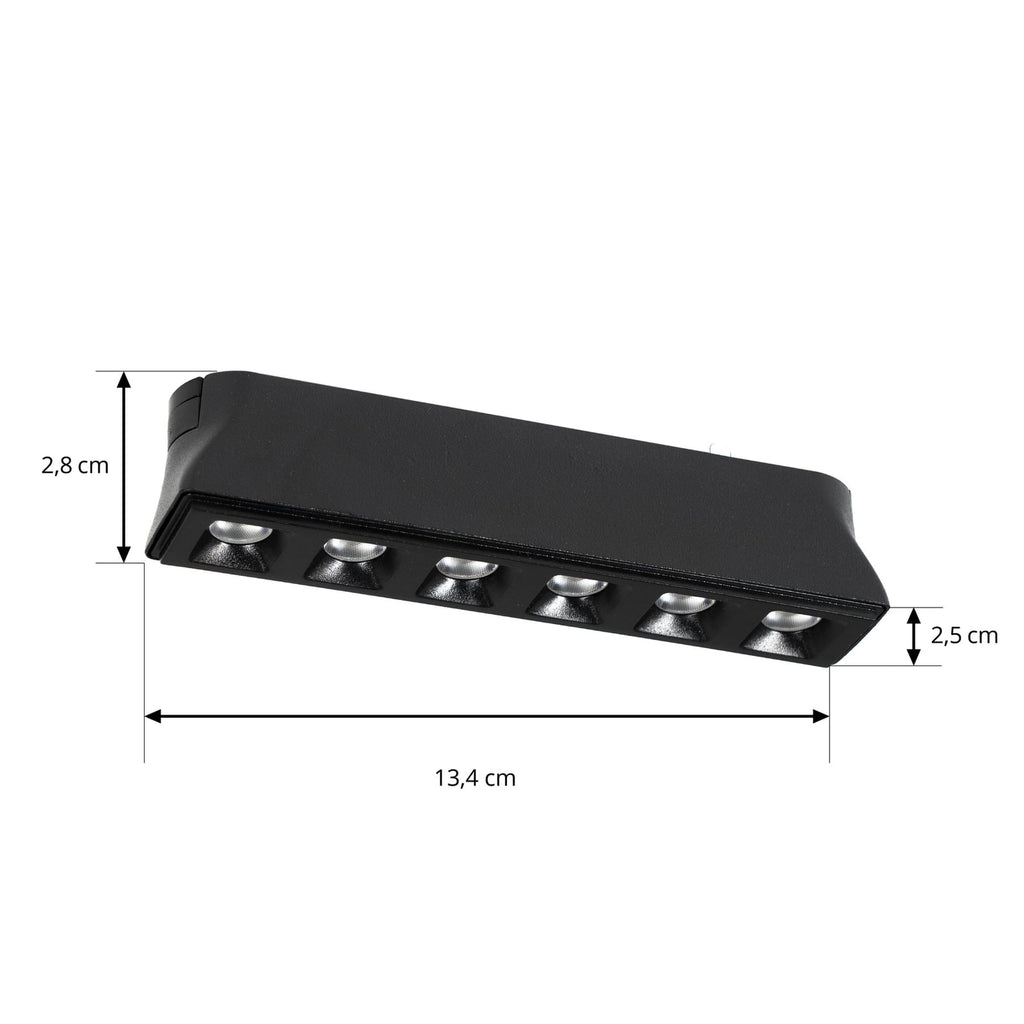 Nærbilde av LED-skinnespot Lumaro 48V svart dimbar CCT 5W lys