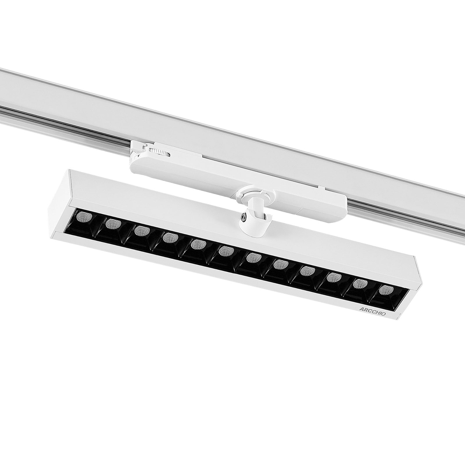LED skinnespot Millay 3-fase svingbar hvit 26W 4000K nærbilde av lyskilde