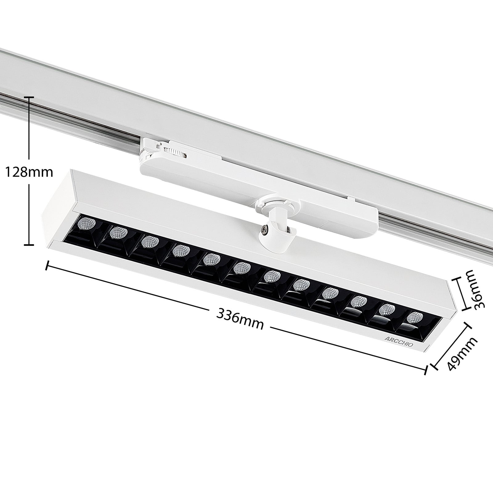LED skinnespot Millay 3-fase svingbar hvit montert i rom