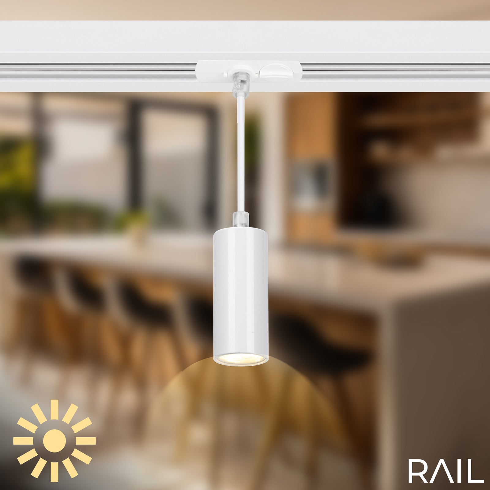 LED skinnesystem 4 pendellamper hvit 150 cm dimbar montert