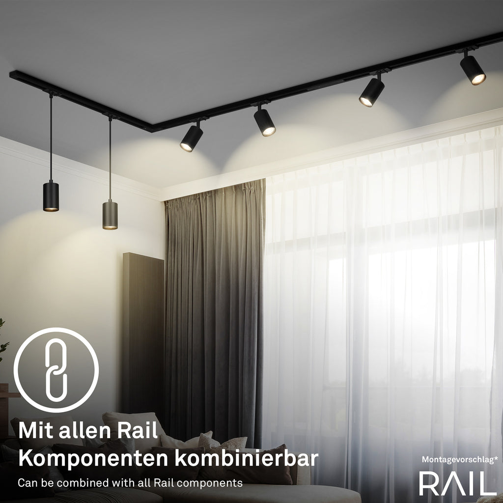 LED skinnesystem 4 pendellamper svart 150 cm dimbar endekapper