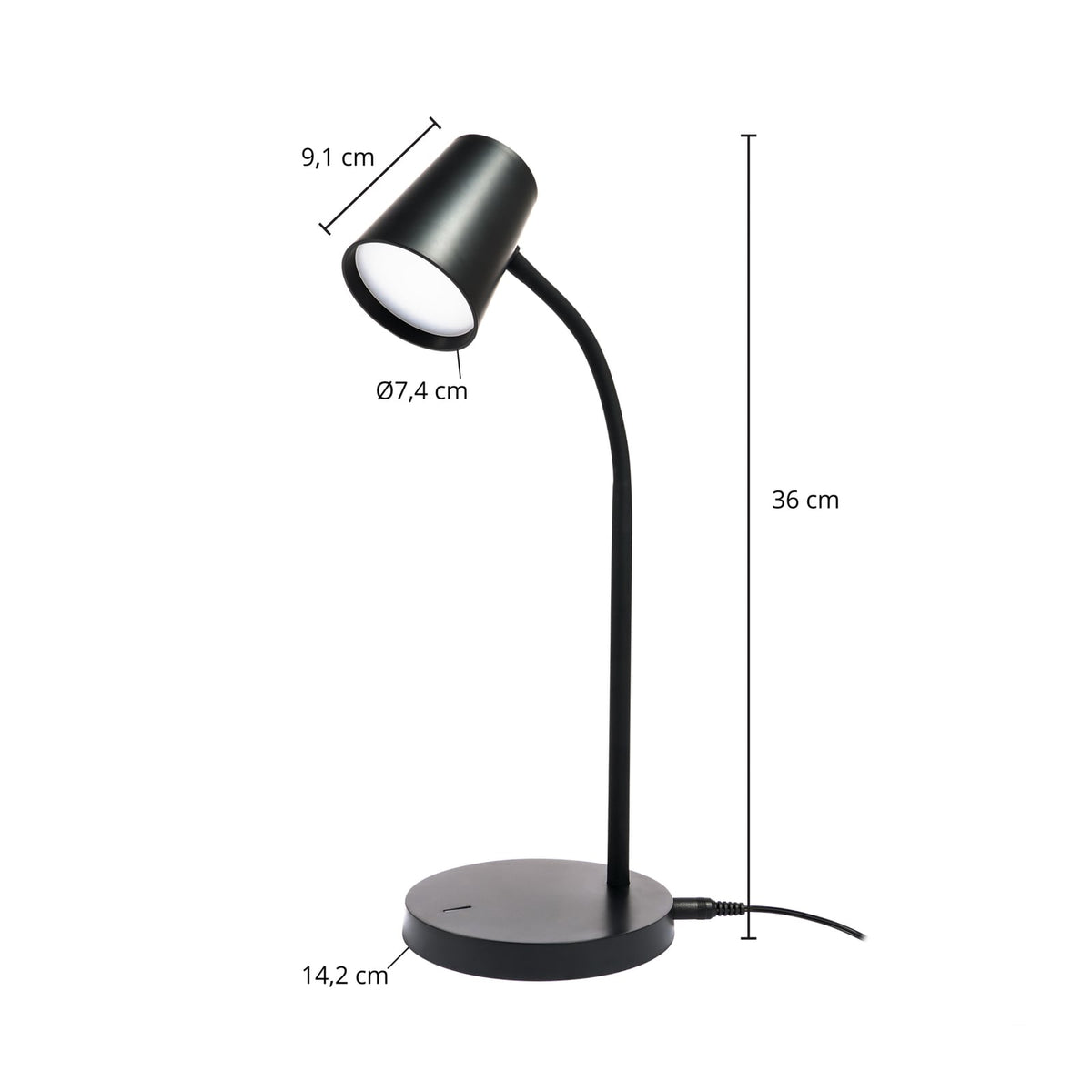 LED skrivebordslampe Ailina dimbar svart 36 cm montert på skrivebord