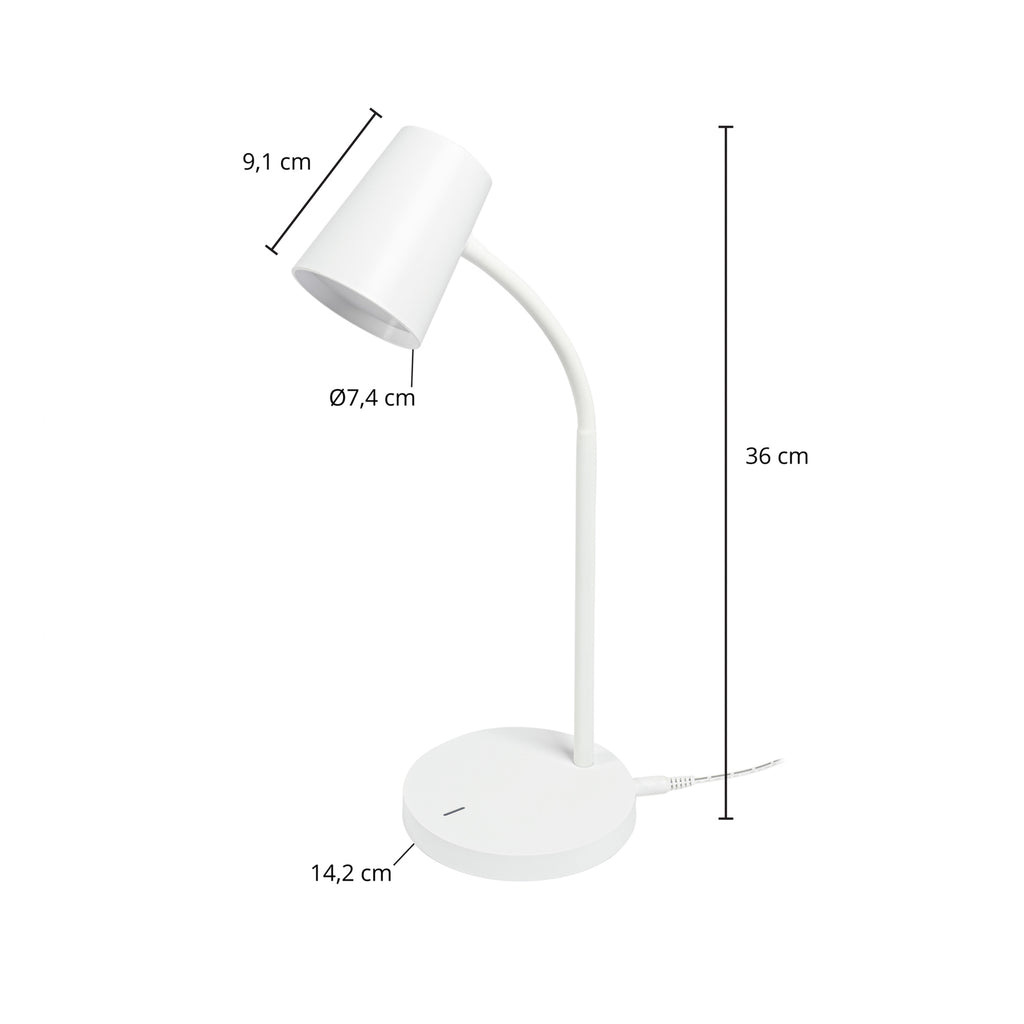 LED skrivebordslampe Ailina hvit dimbar 36 cm varmhvit montert på skrivebord