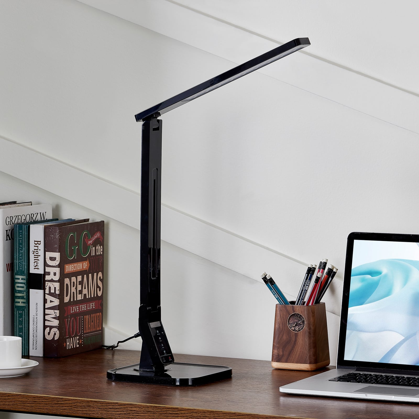 LED skrivebordslampe Eleni svart CCT dimbar 8W bakside