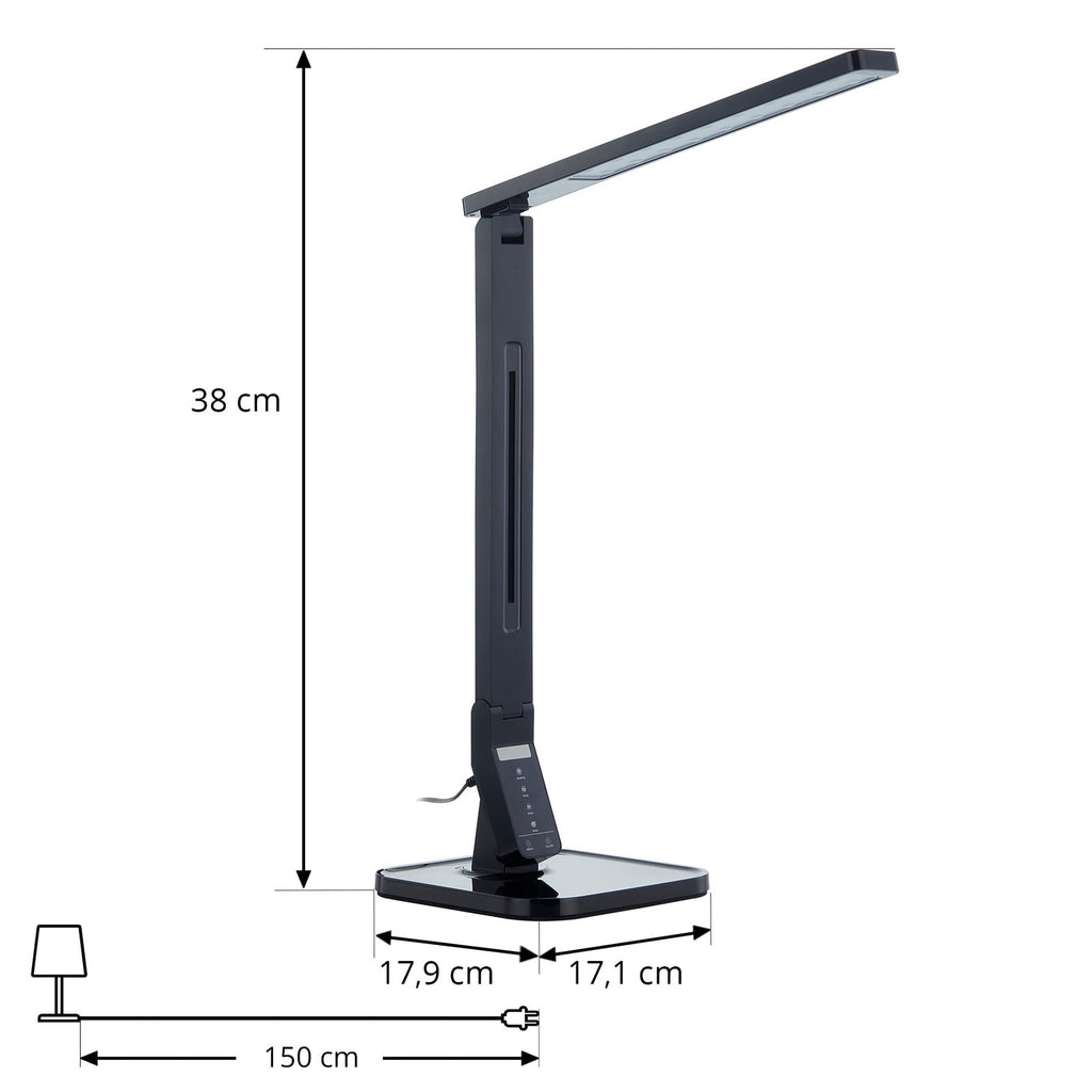 LED skrivebordslampe Eleni svart CCT dimbar 8W montert på skrivebord