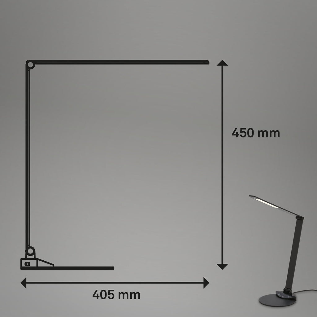 Detalj av LED skrivebordslampe Haiti CCT dimbar svart 83 cm arm
