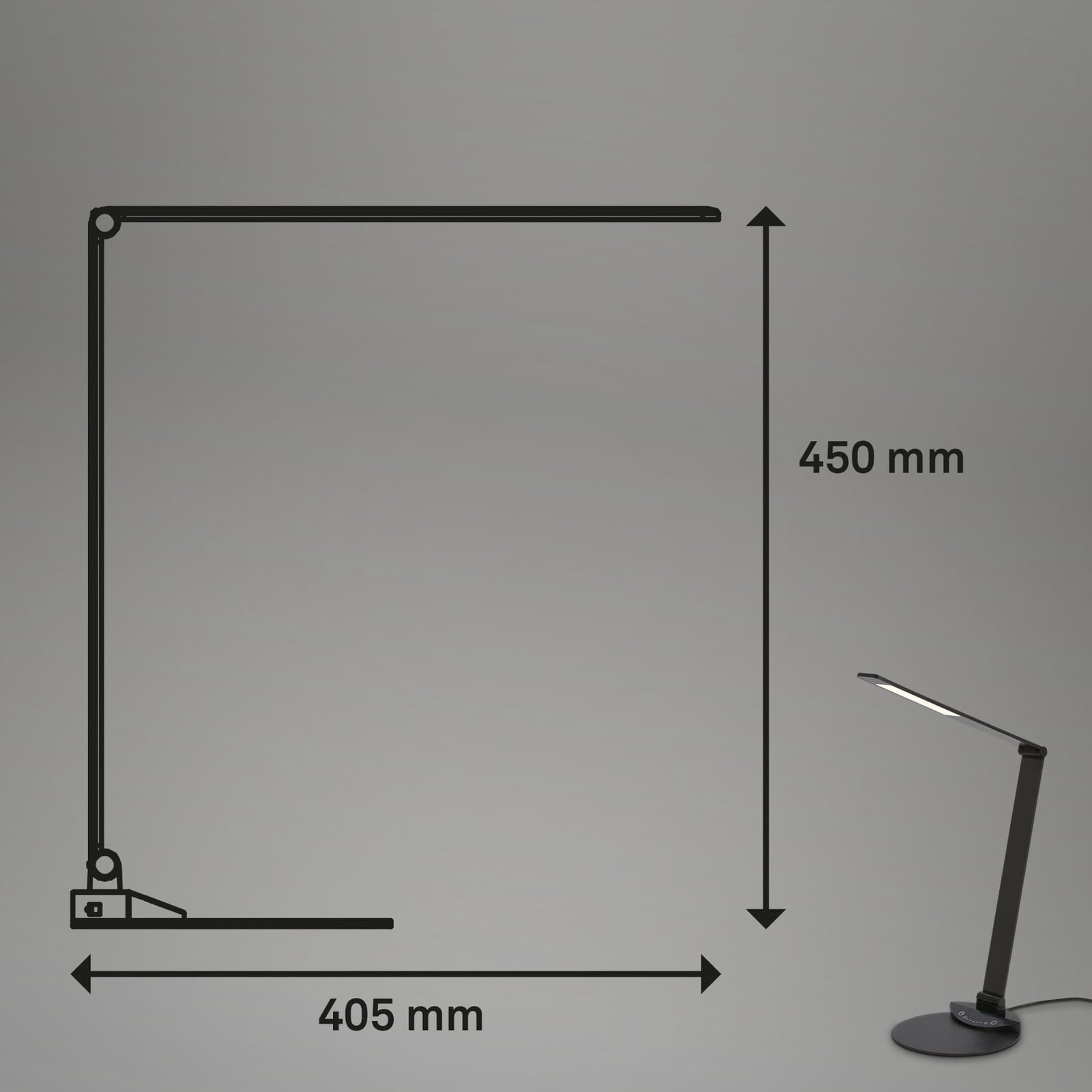 Detalj av LED skrivebordslampe Haiti CCT dimbar svart 83 cm arm