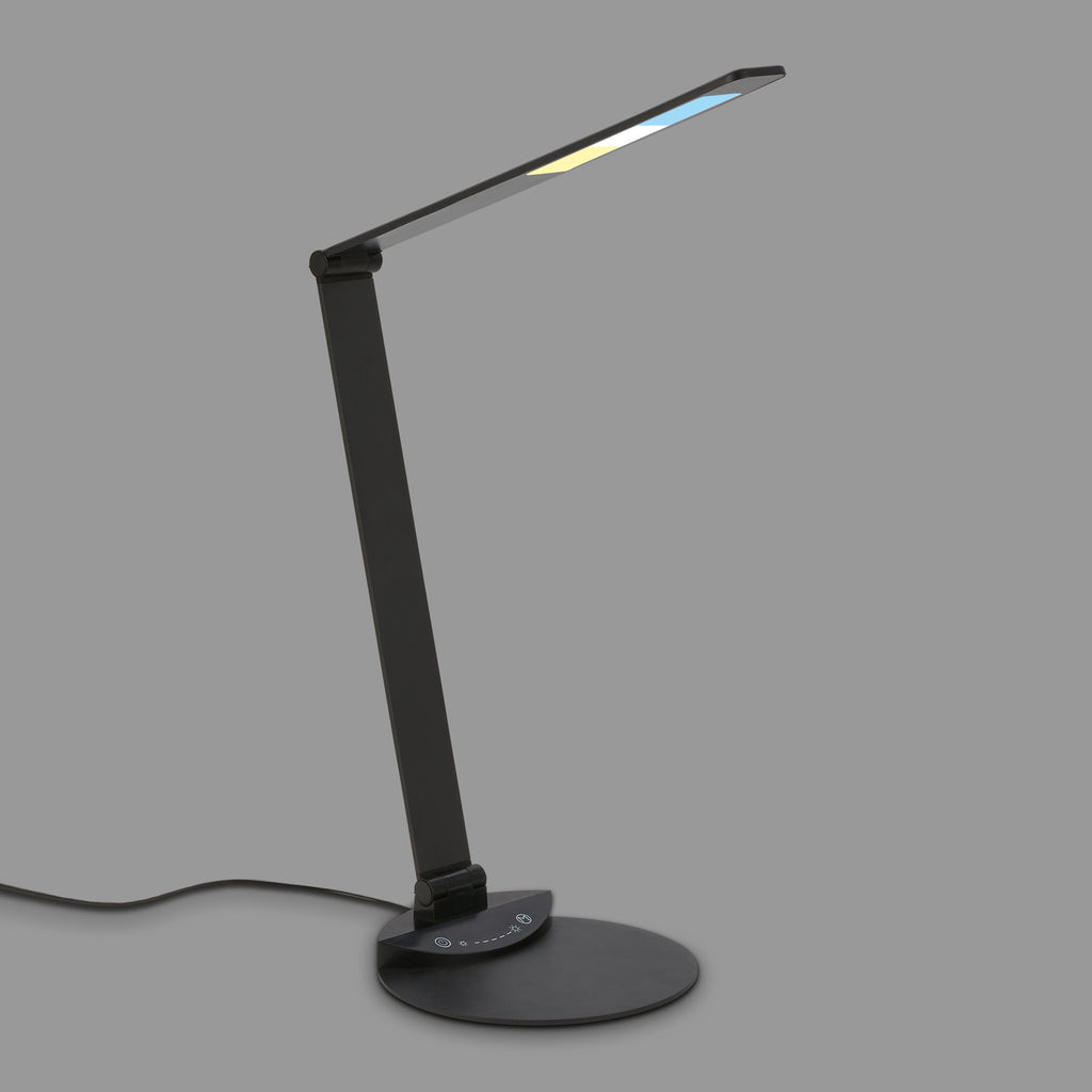 Nærbilde av touchdimmer på LED skrivebordslampe Haiti CCT dimbar svart 83 cm