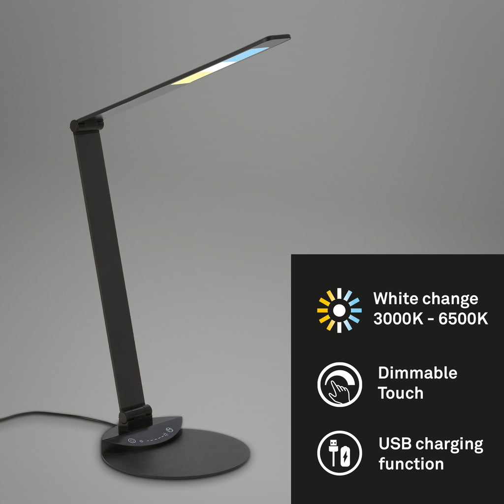 LED skrivebordslampe Haiti CCT dimbar svart 83 cm sett fra siden