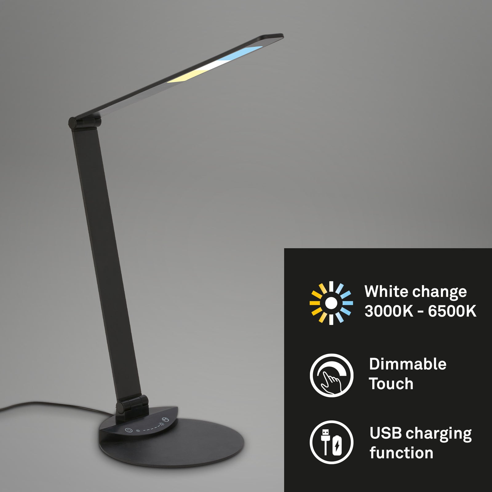 LED skrivebordslampe Haiti CCT dimbar svart 83 cm sett fra siden