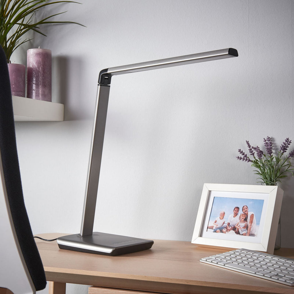 LED skrivebordslampe Kuno grå USB berøringsdimmer bakside