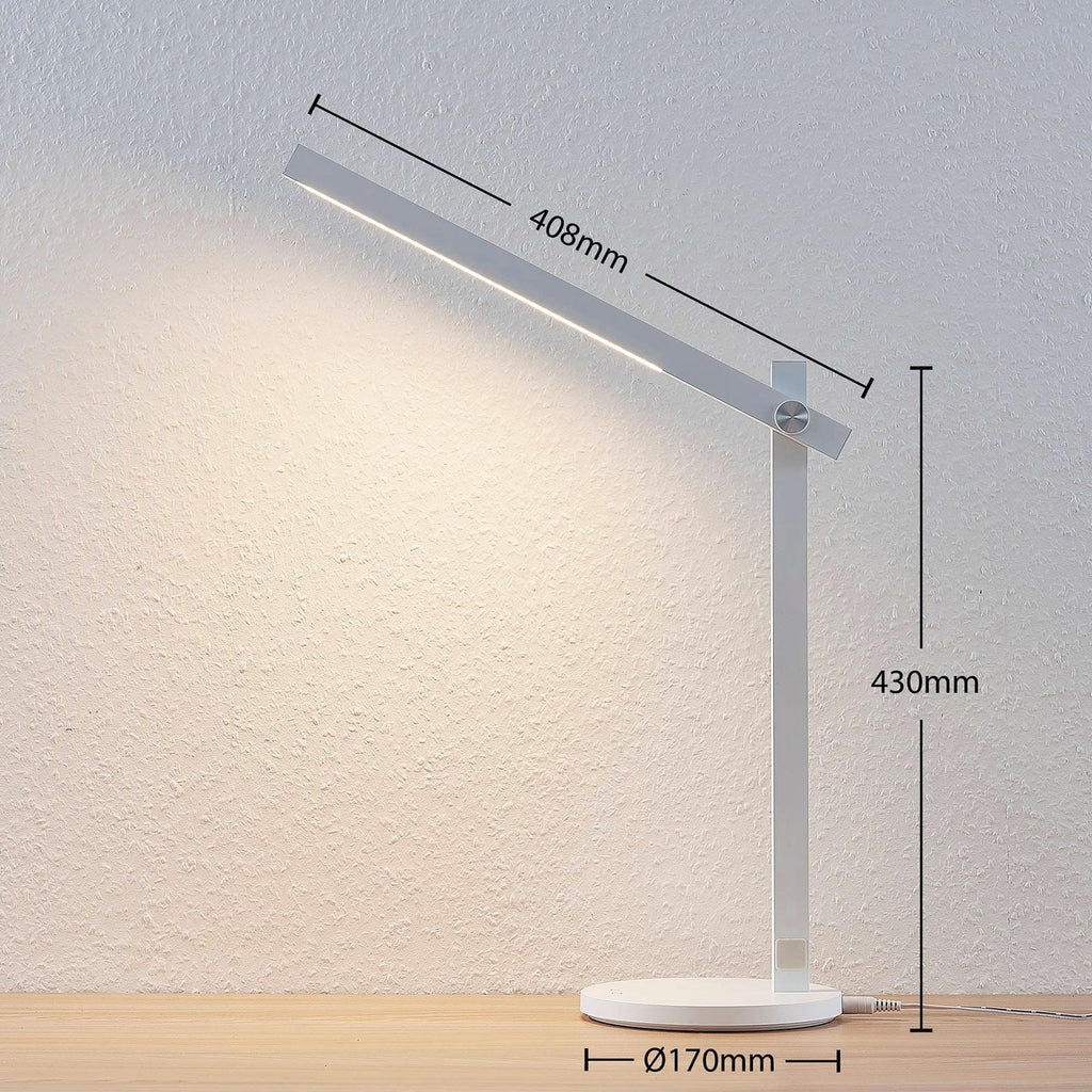 Nærbilde av lampearm på LED skrivebordslampe Loretta dimbar hvit 43 cm CCT