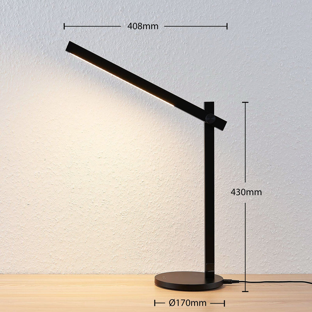 LED skrivebordslampe Loretta svart 43 cm CCT dimbar nærbilde av touchkontroll