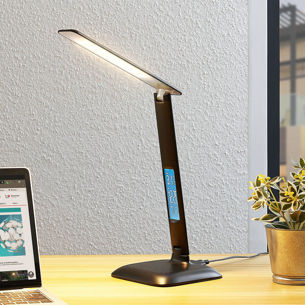 LED skrivebordslampe Ludmilla dimbar med display svart forfra
