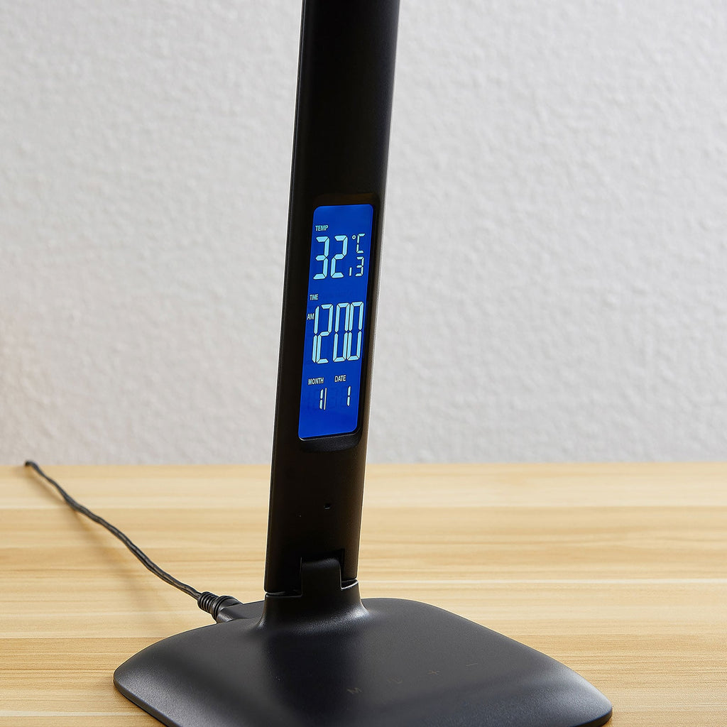 Sideprofil av LED skrivebordslampe Ludmilla dimbar med display svart