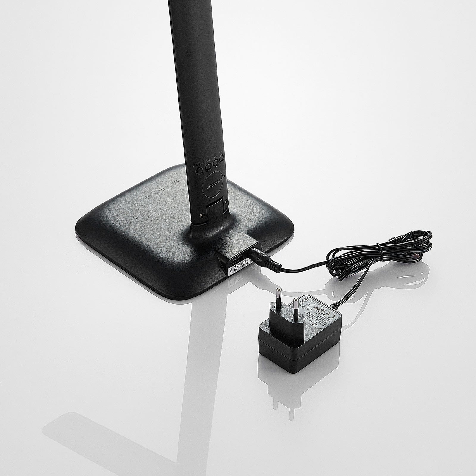 LED skrivebordslampe Ludmilla dimbar med display svart med belyst lampehode