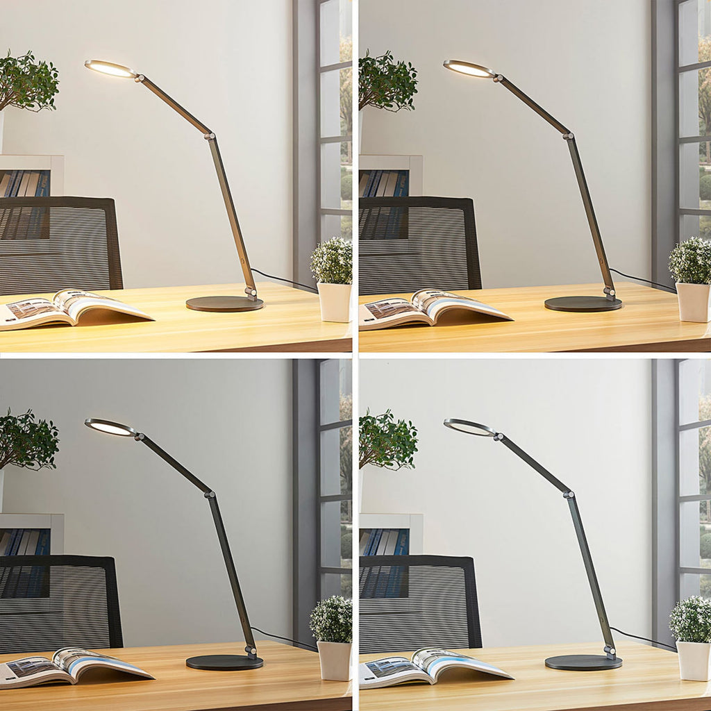 LED skrivebordslampe Mion dimbar aluminium 41 cm 8W montert på skrivebord