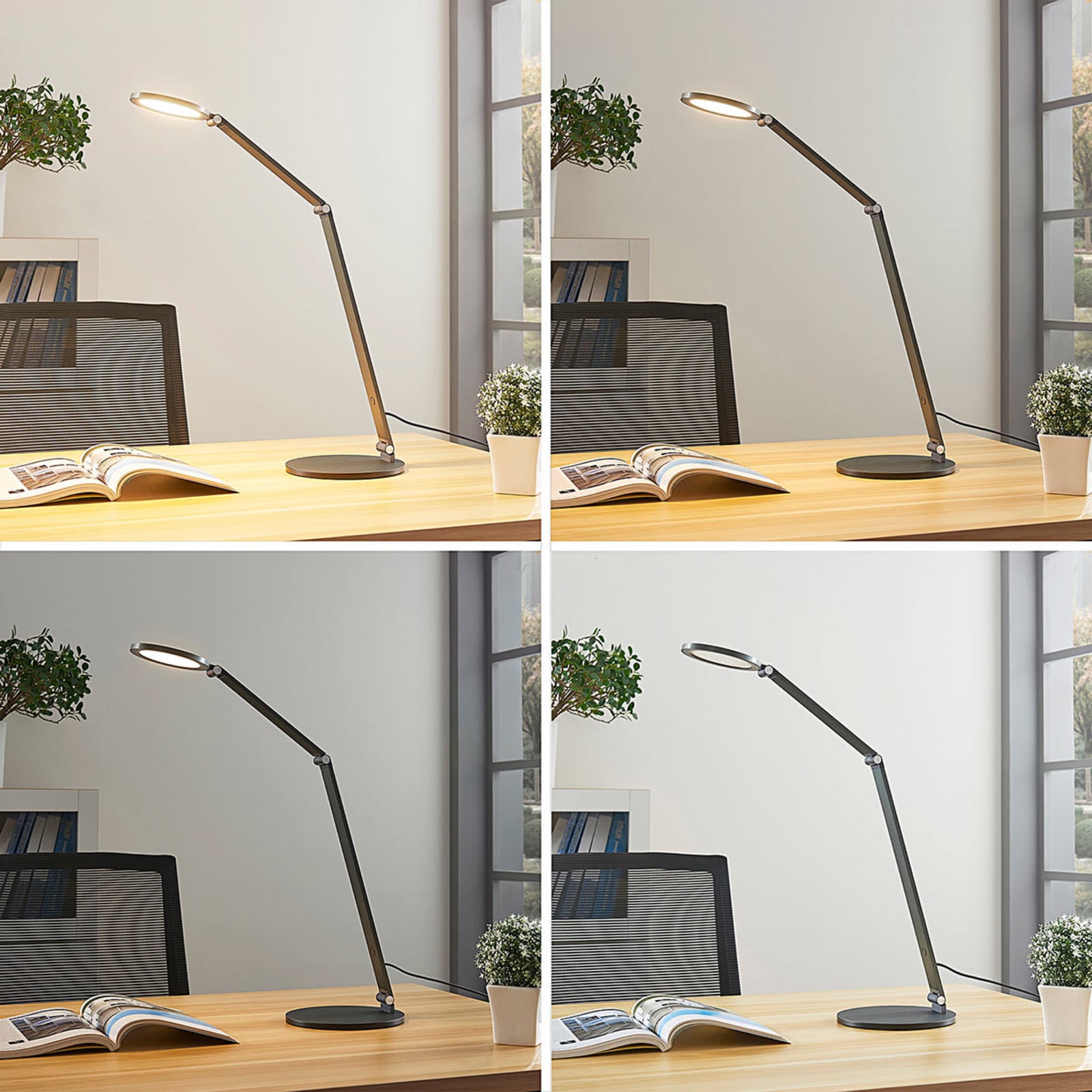 LED skrivebordslampe Mion dimbar aluminium 41 cm 8W montert på skrivebord
