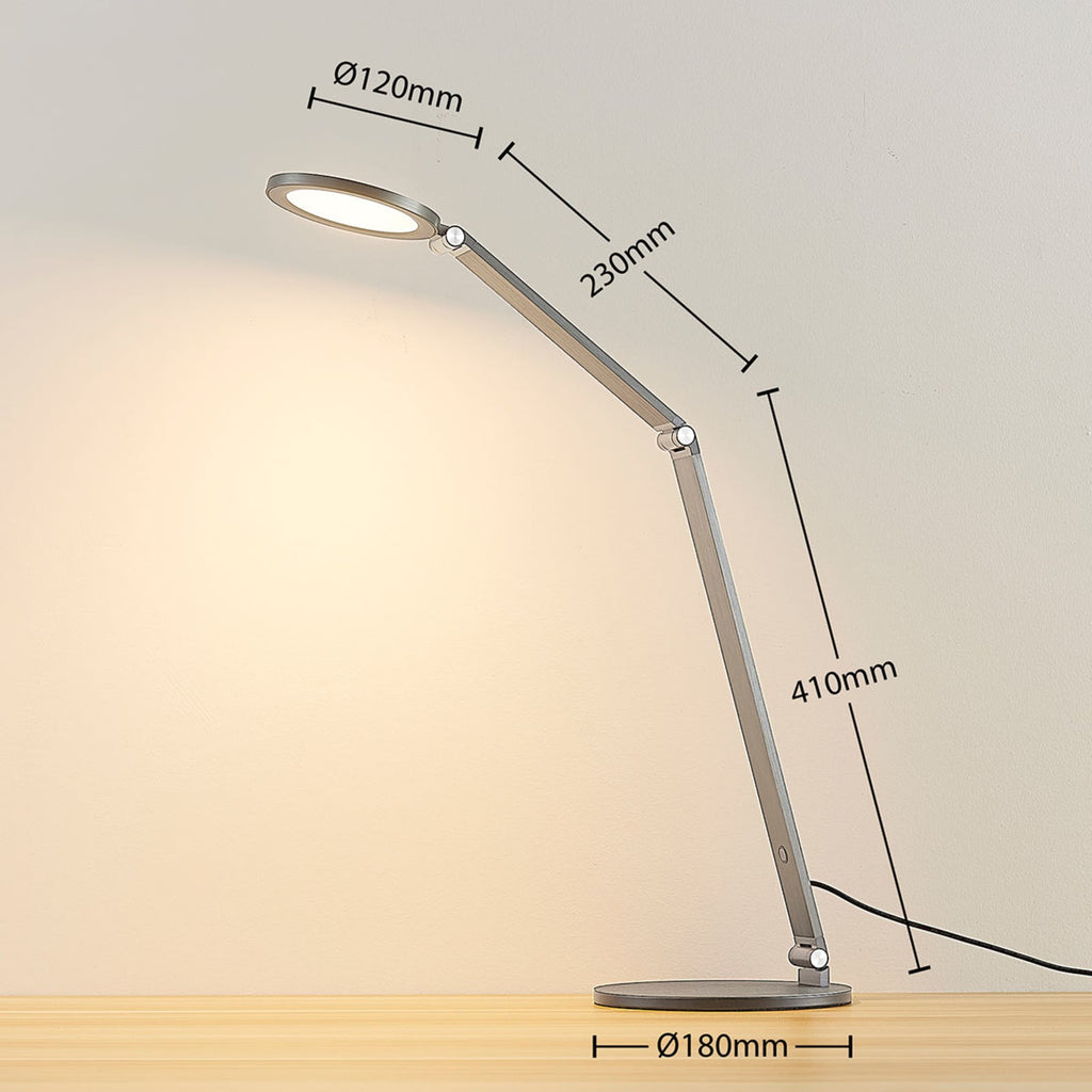 LED skrivebordslampe Mion dimbar aluminium 41 cm 8W nærbilde av berøringsbryter