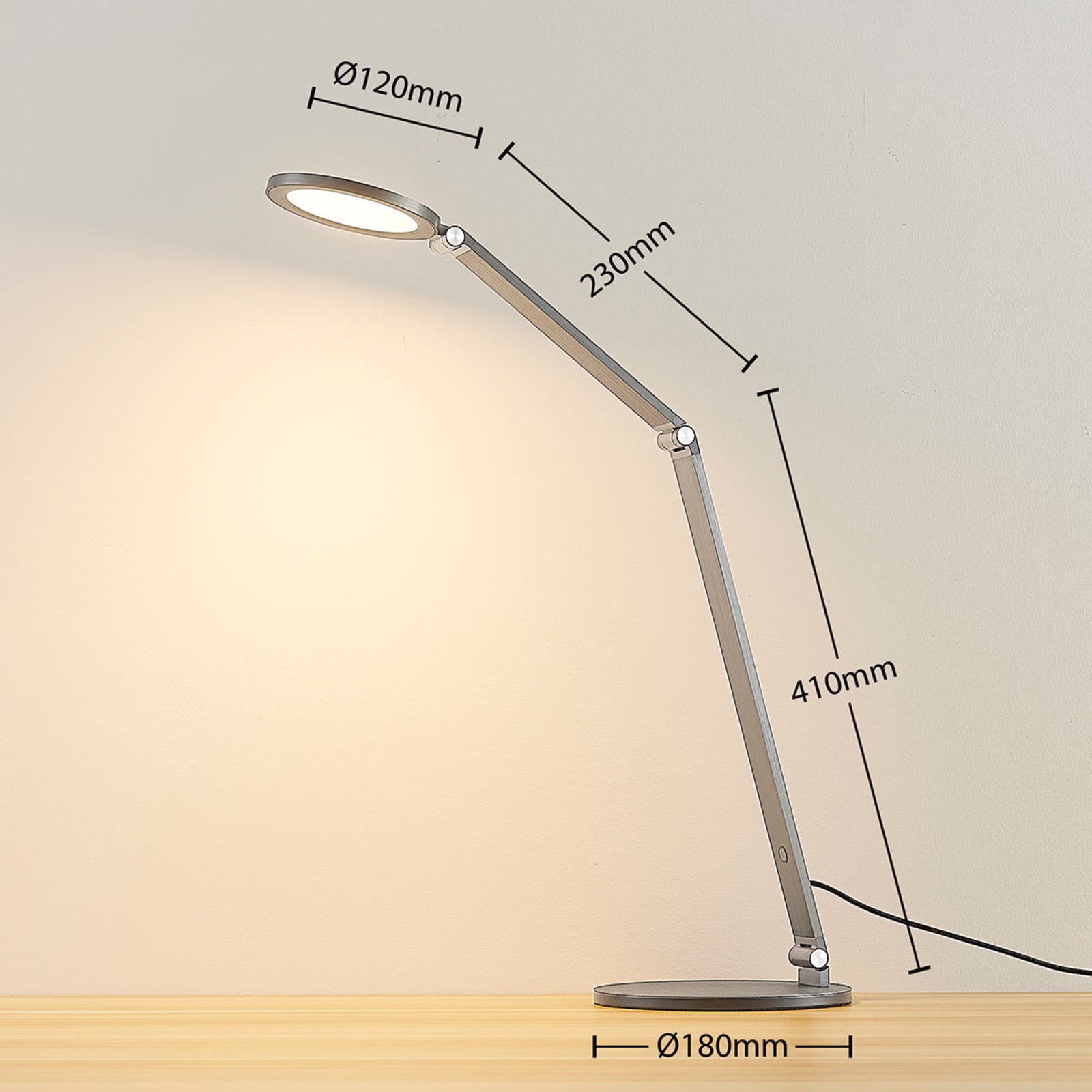 LED skrivebordslampe Mion dimbar aluminium 41 cm 8W nærbilde av berøringsbryter