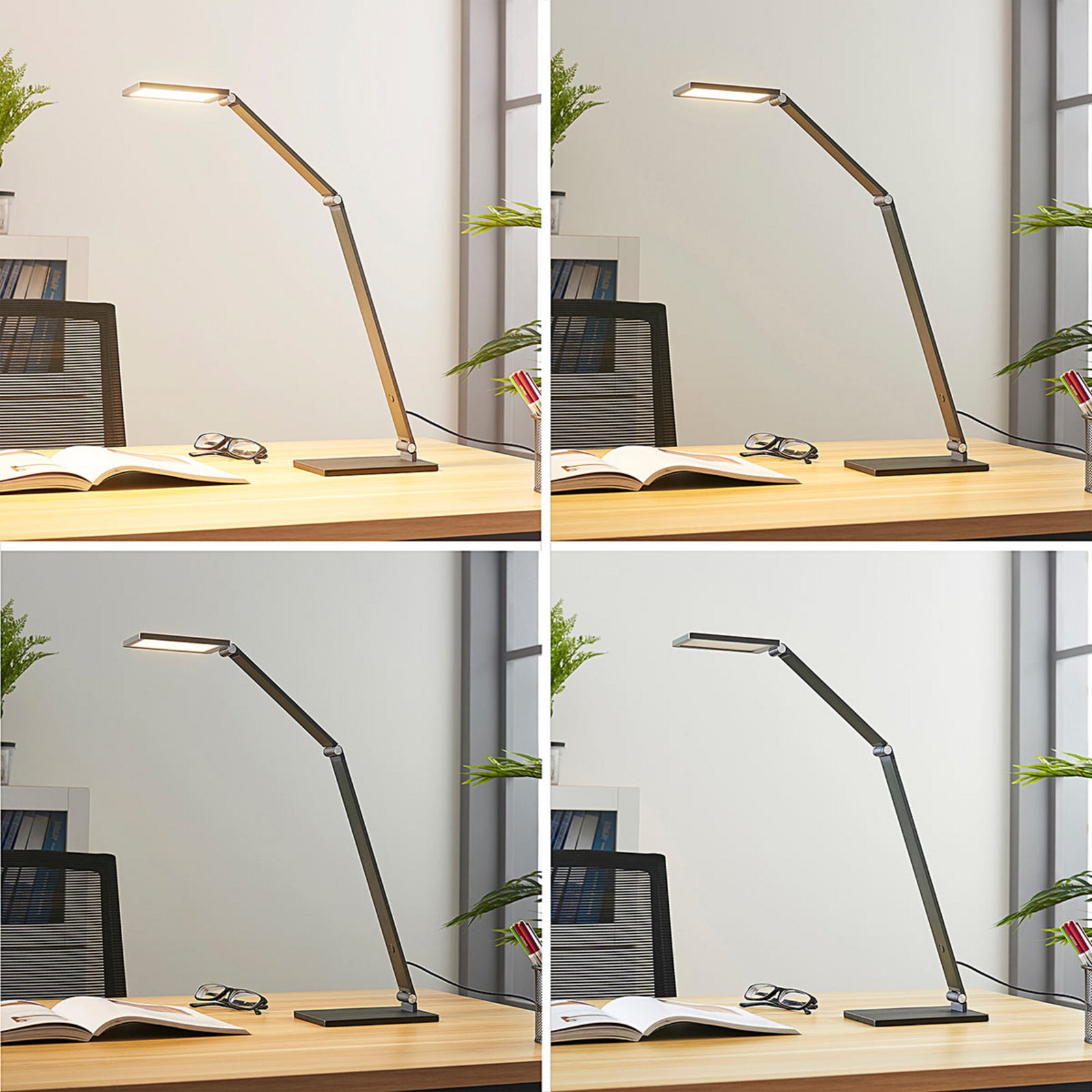 LED skrivebordslampe Mion dimbar aluminium 41 cm 8W montert på skrivebord