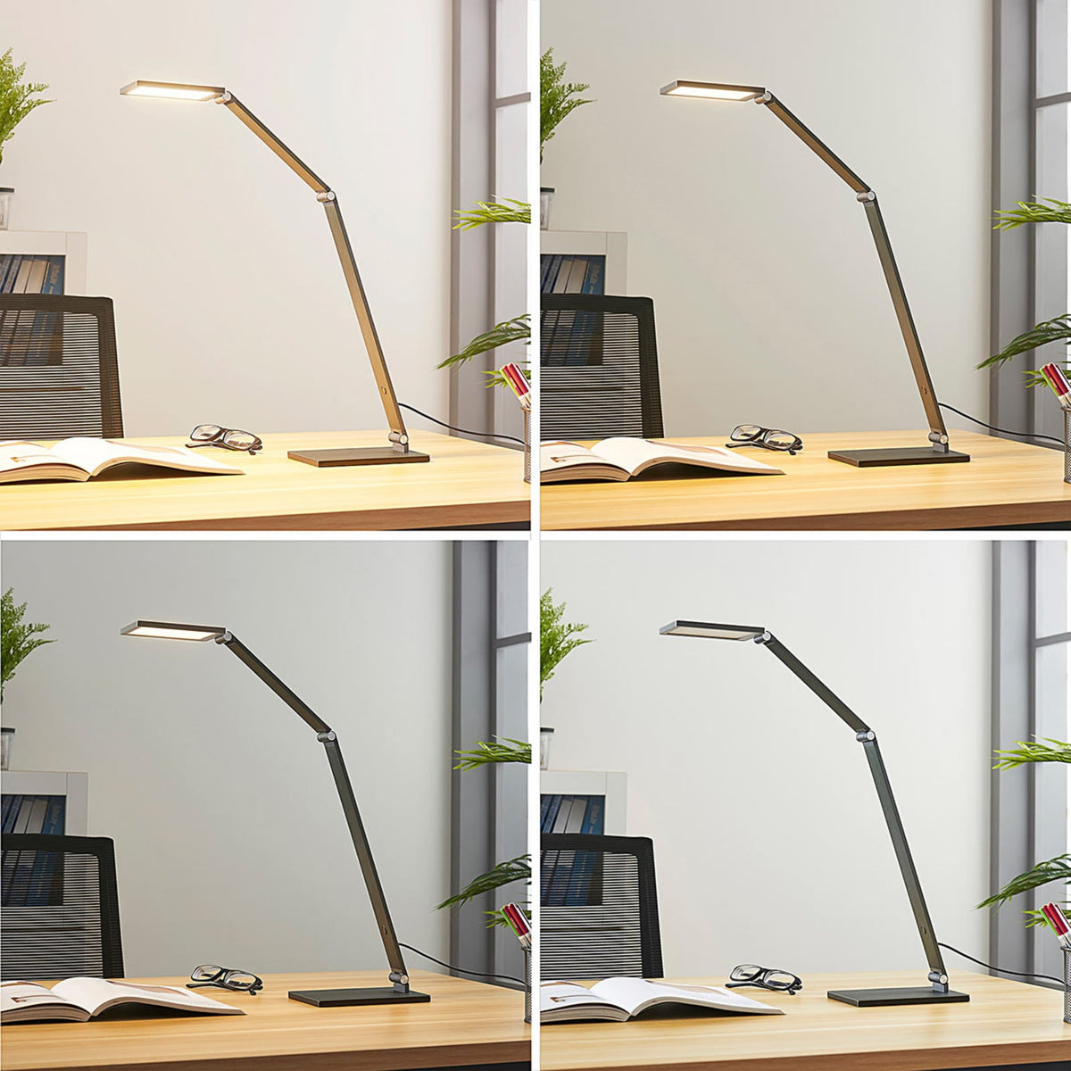 LED skrivebordslampe Mion dimbar aluminium 41 cm 8W montert på skrivebord