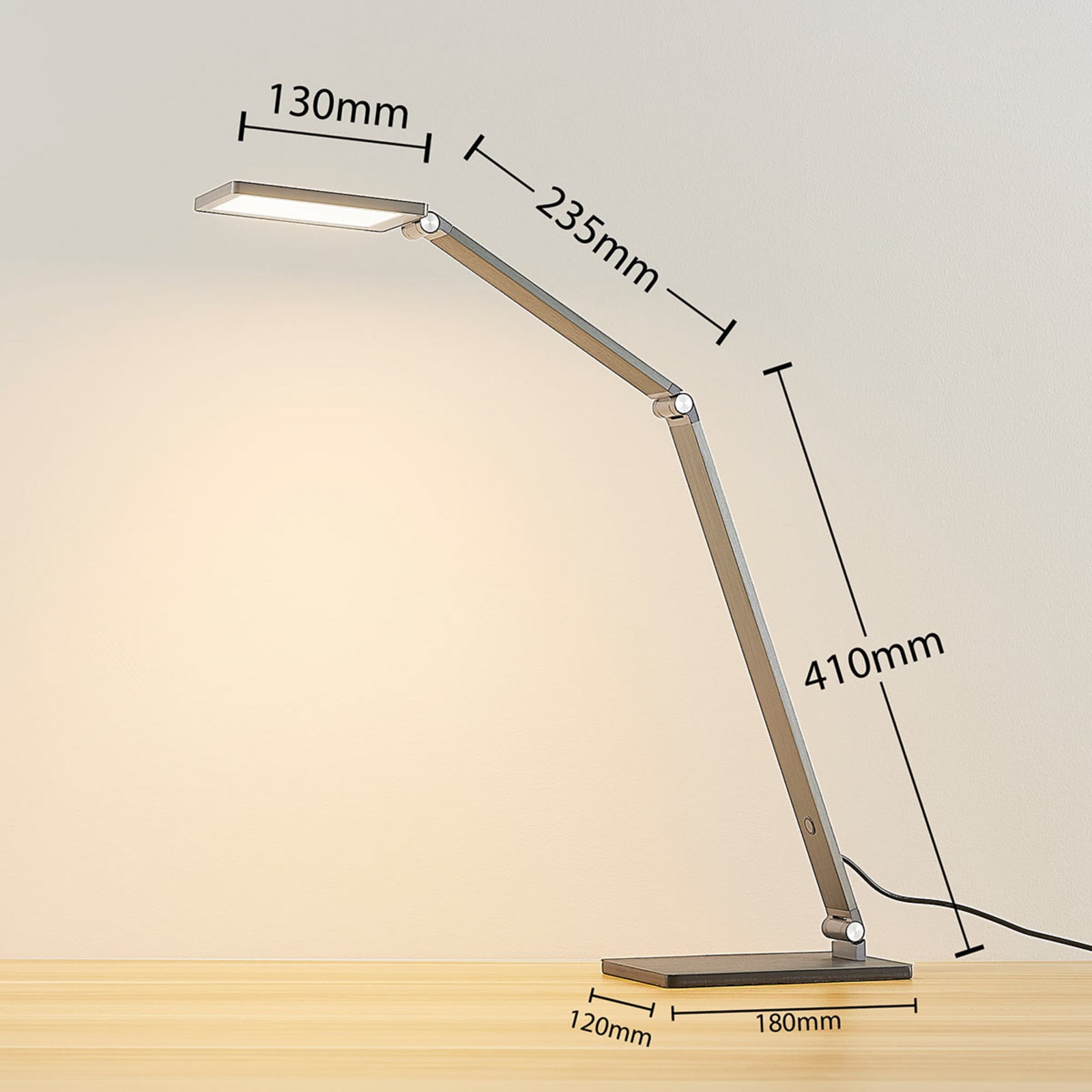 LED skrivebordslampe Mion dimbar aluminium 41 cm 8W nærbilde av touchbryter