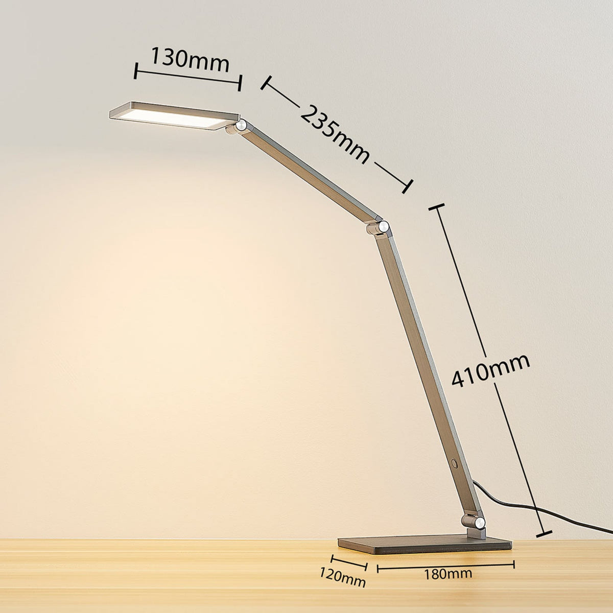 LED skrivebordslampe Mion dimbar aluminium 41 cm 8W nærbilde av touchbryter