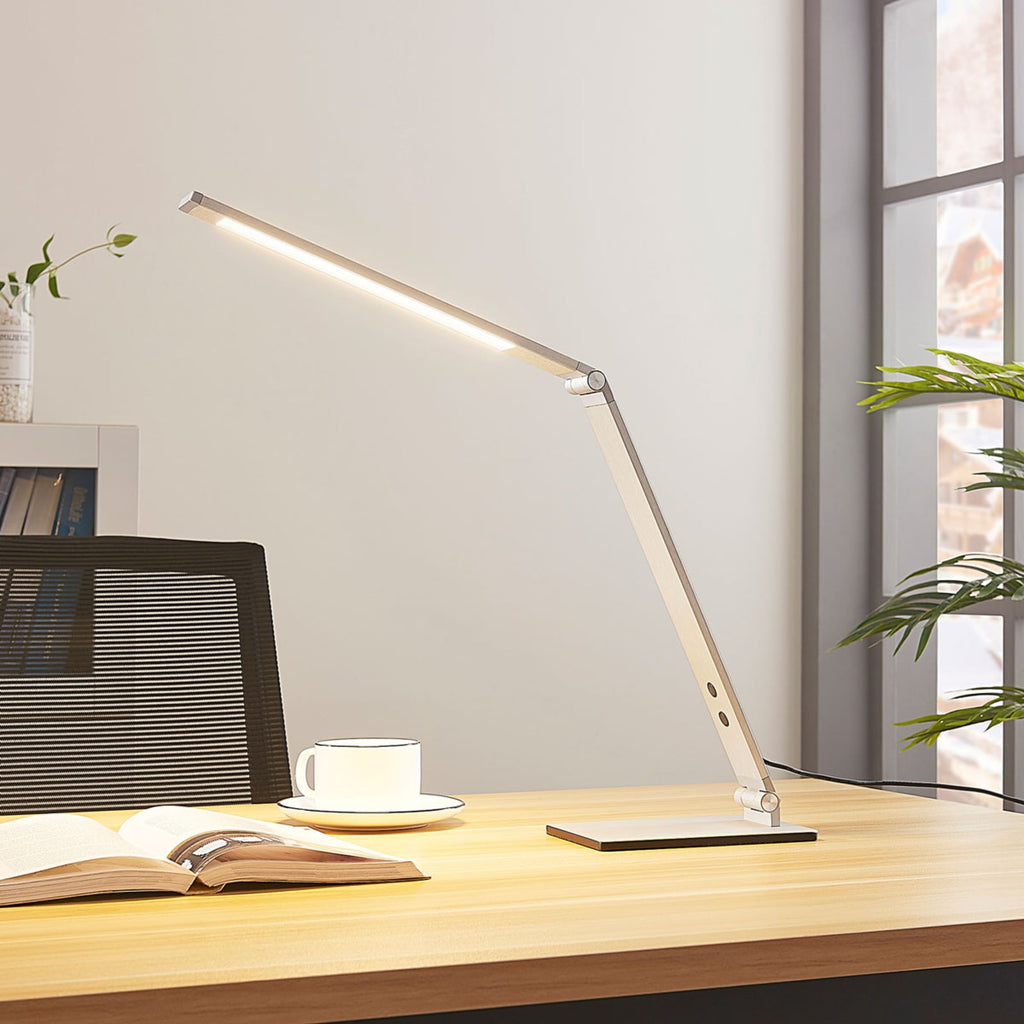 LED skrivebordslampe Nicano grå aluminium dimbar CCT forfra