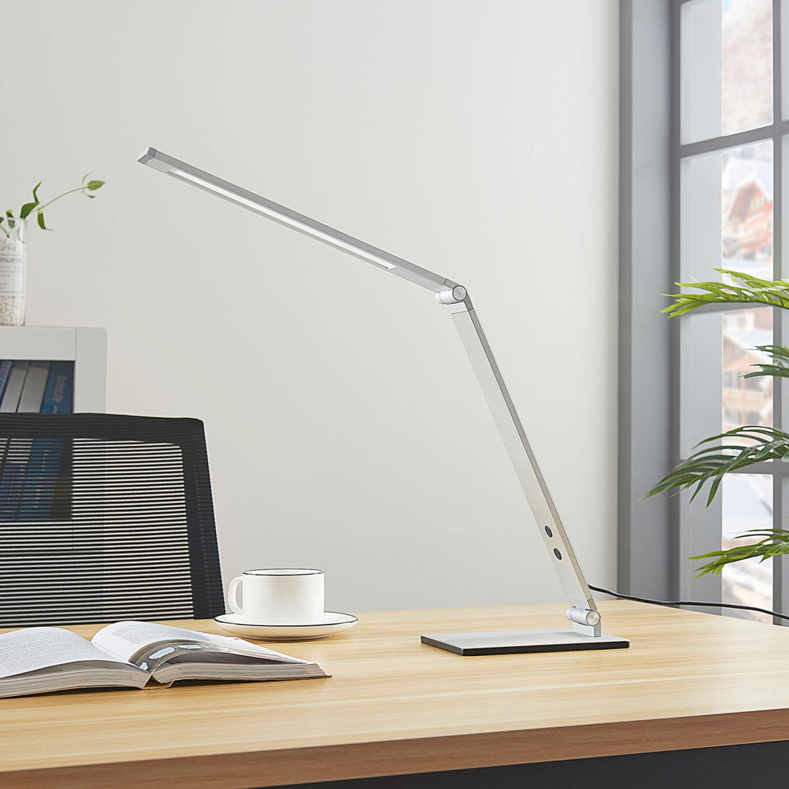 LED skrivebordslampe Nicano grå aluminium dimbar CCT bakside