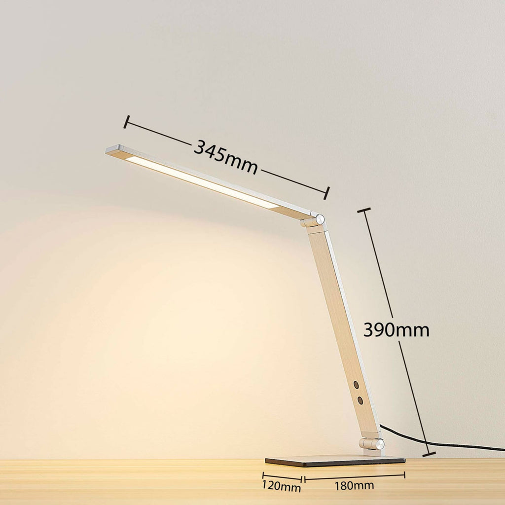 LED skrivebordslampe Nicano grå aluminium dimbar CCT nærbilde av LED-lyskilde