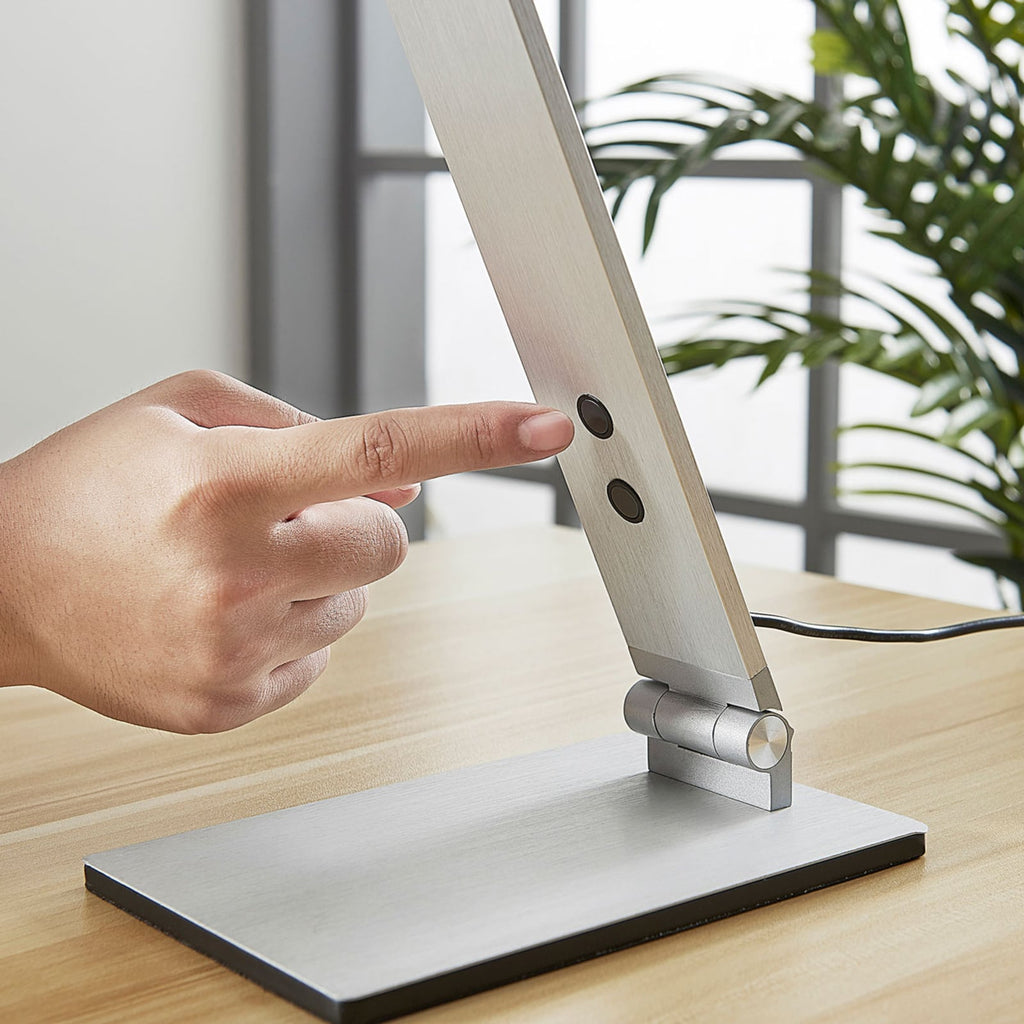 LED skrivebordslampe Nicano grå aluminium dimbar CCT bryter på lampe