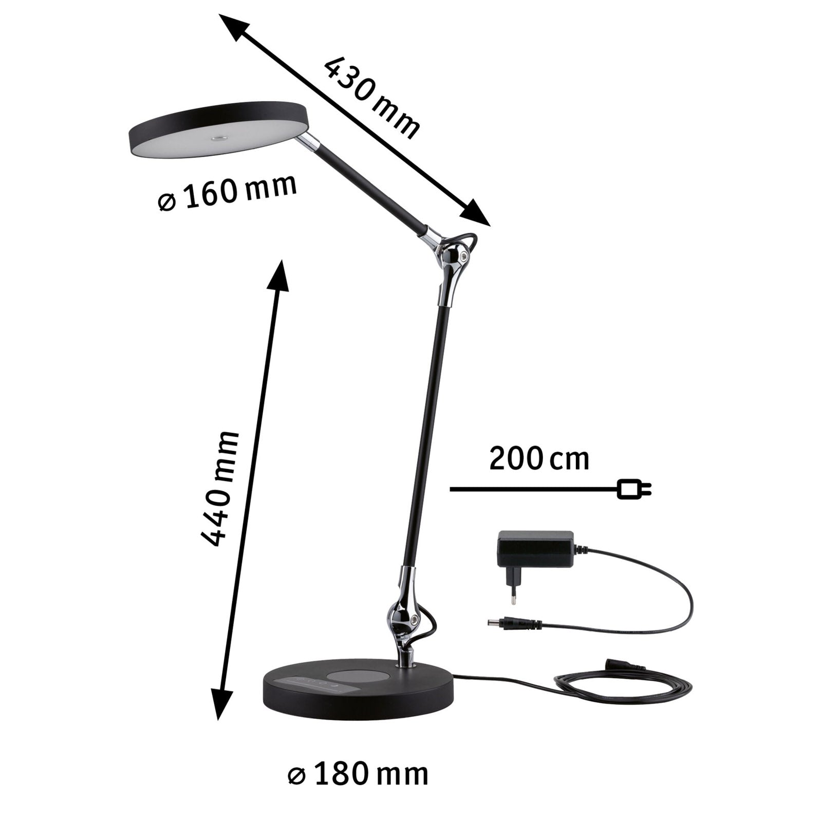 LED skrivebordslampe Numis dimbar CCT med trådløs lading svart sideprofil