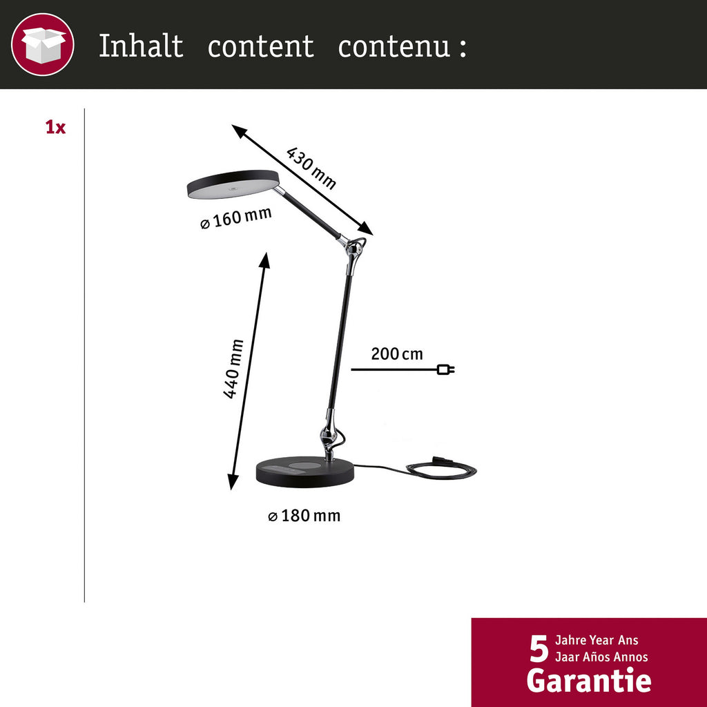 LED skrivebordslampe Numis dimbar CCT svart 11W Paulmann med fleksibel arm