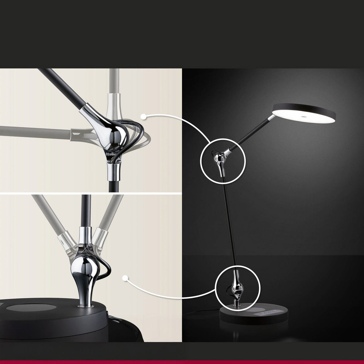 Kabel og strømtilkobling på LED skrivebordslampe Numis dimbar CCT svart 11W Paulmann