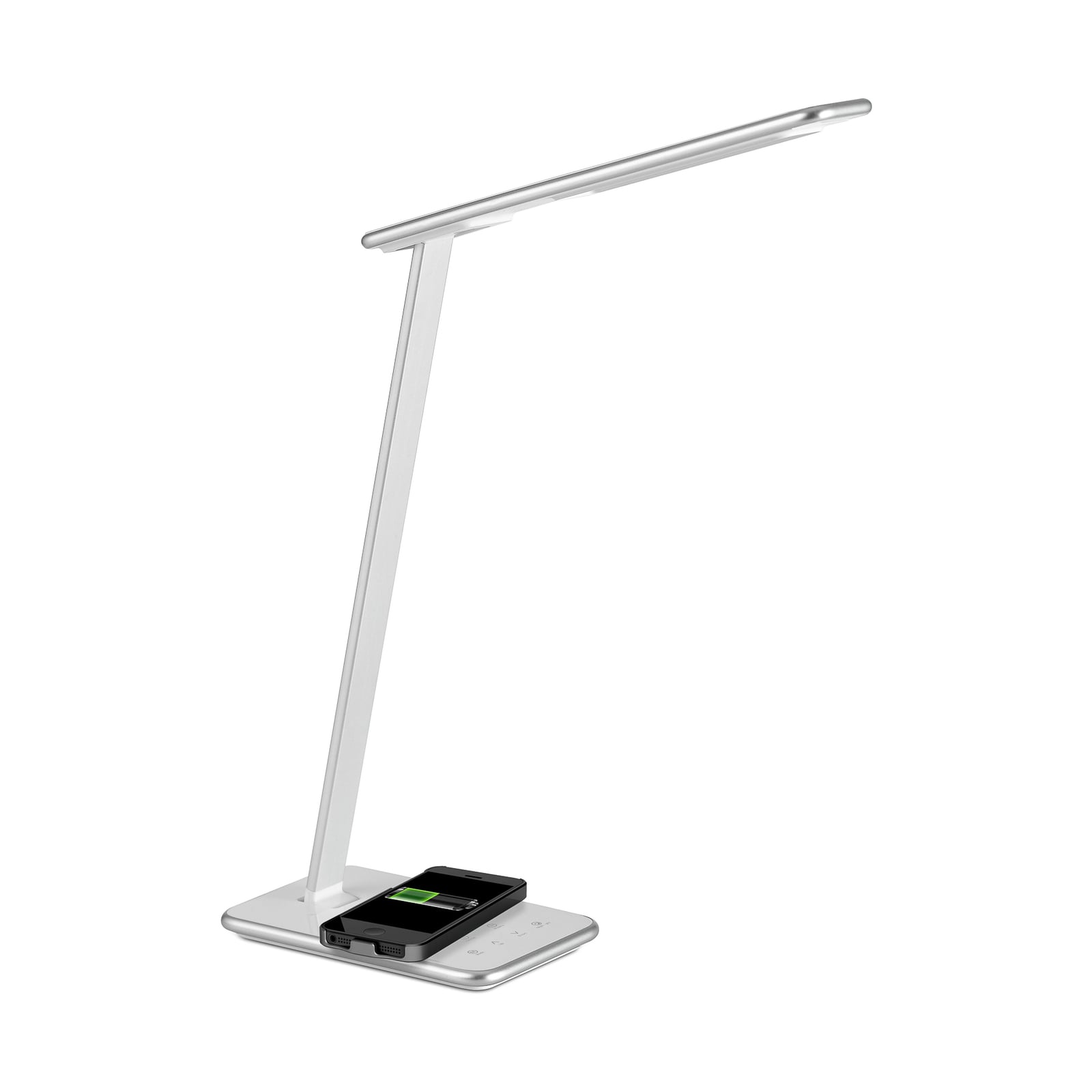 LED skrivebordslampe Orbit dimbar induksjonslading sølv - Aluminor justerbar arm