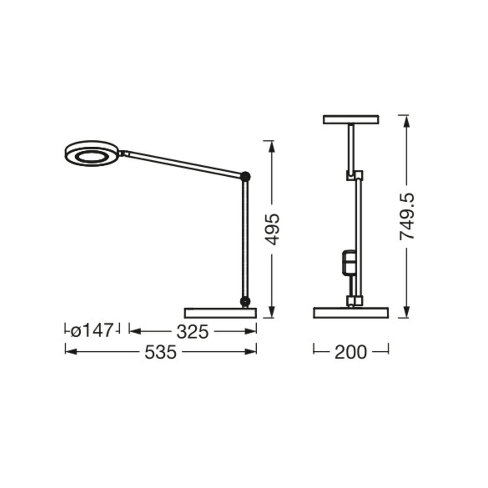 Montert LED skrivebordslampe Panan Desk Disc dimbar CCT Ra95 svart på skrivebord