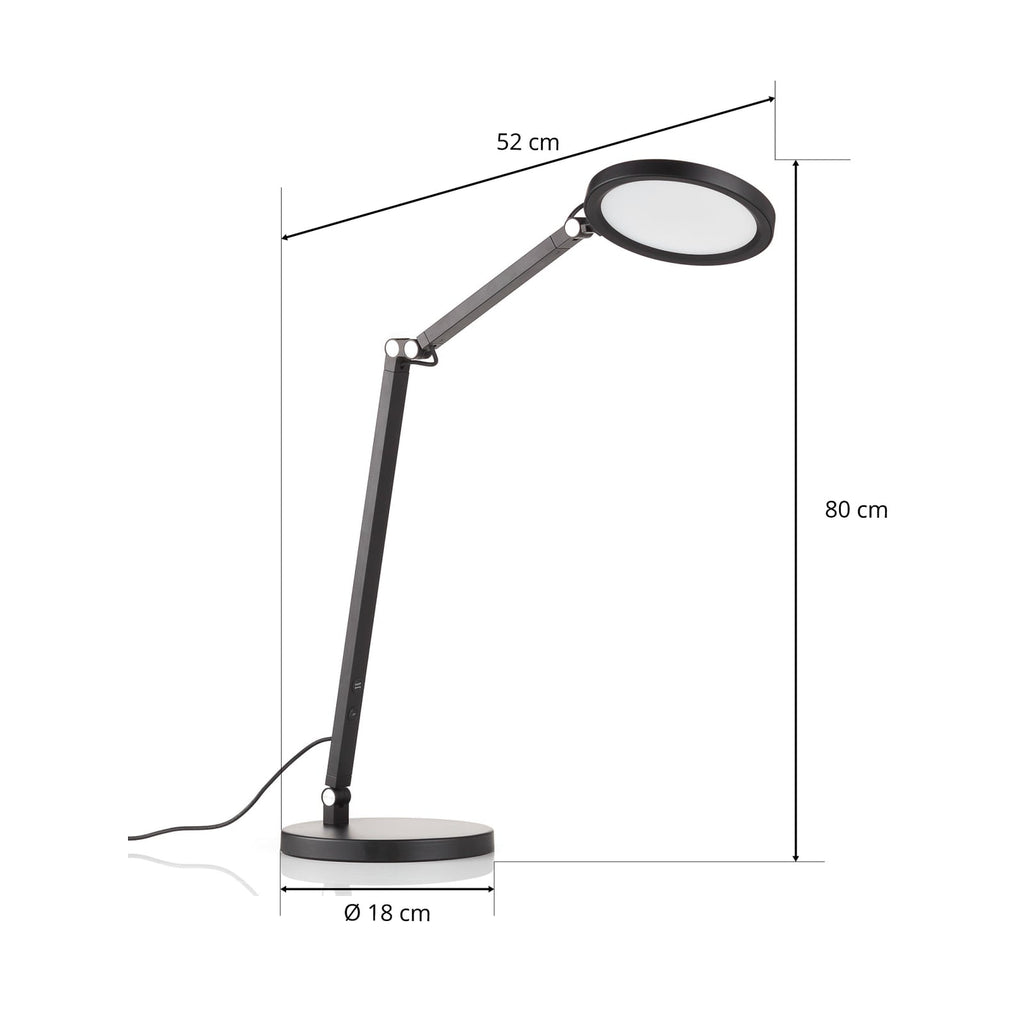 LED skrivebordslampe Regina dimbar svart CCT 80 cm lys i bruk