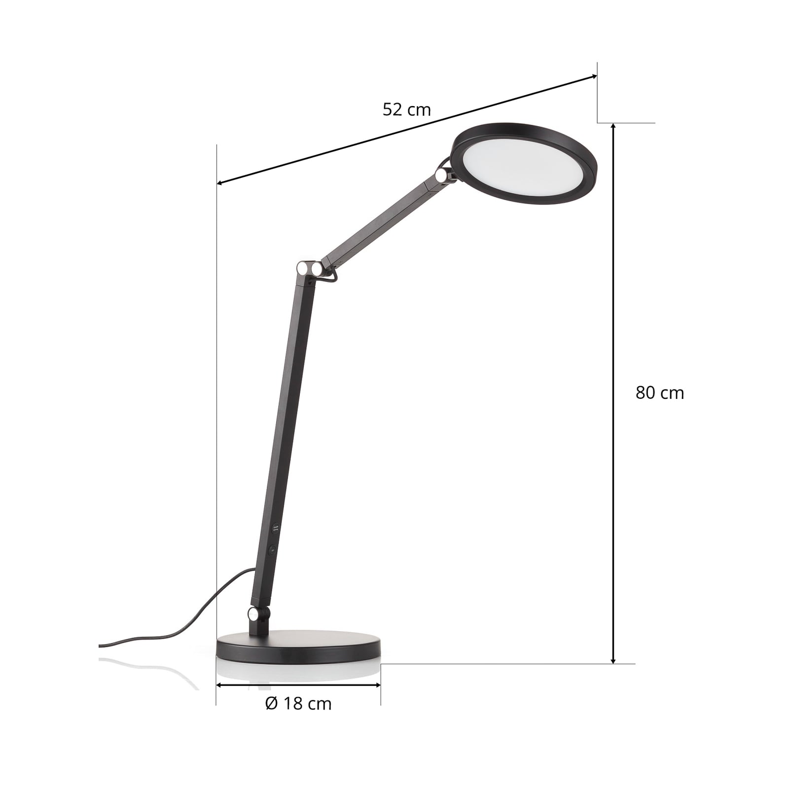 LED skrivebordslampe Regina dimbar svart CCT 80 cm lys i bruk
