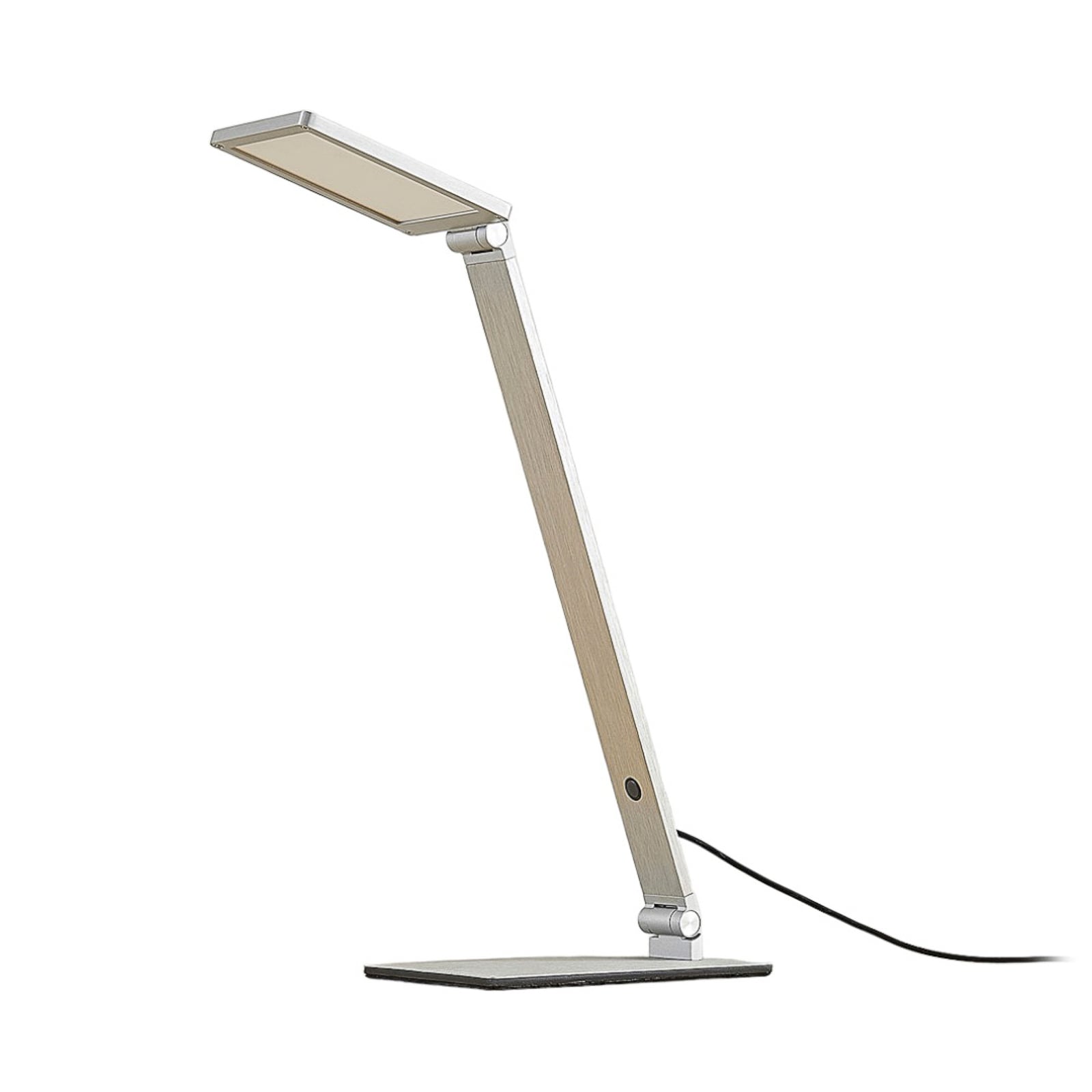 LED skrivebordslampe Resi montert på skrivebord med varmt lys