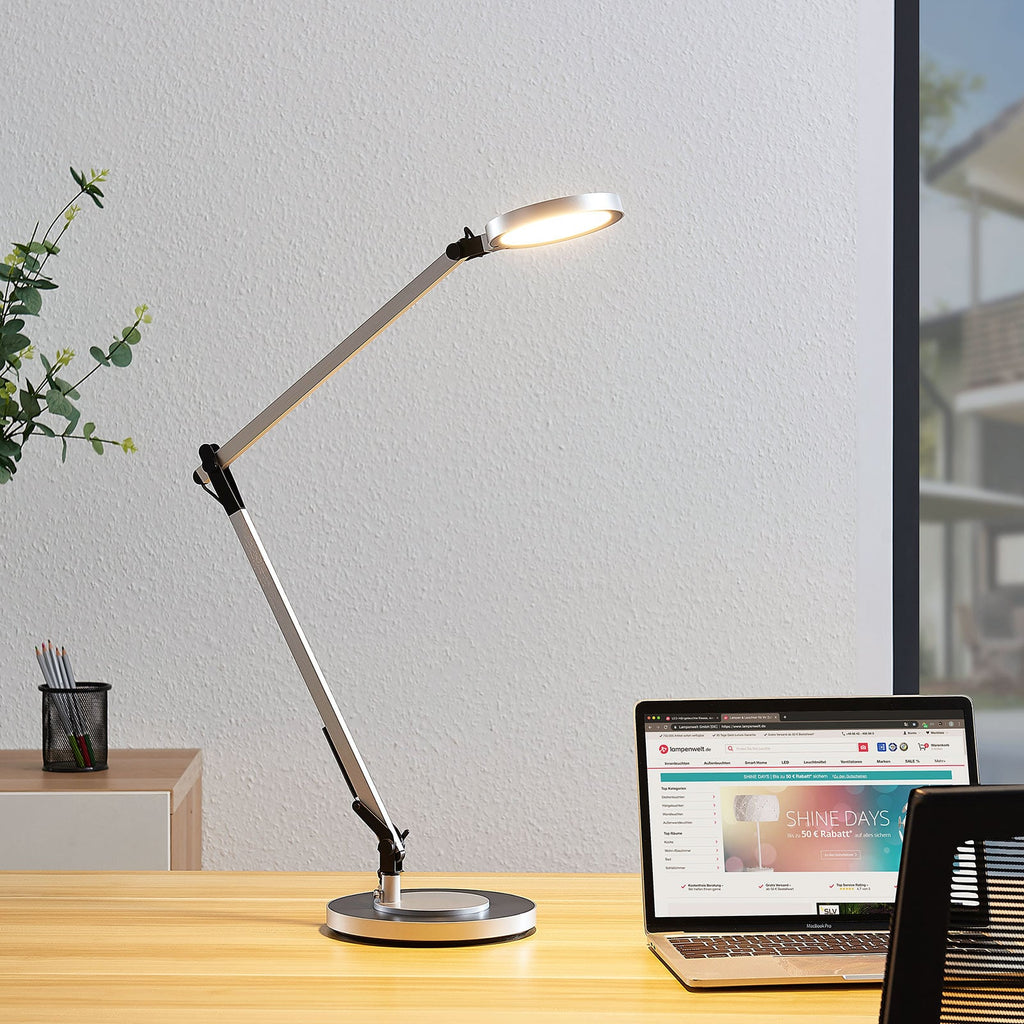 LED skrivebordslampe Rilana dimbar justerbar sølv 10W bakside