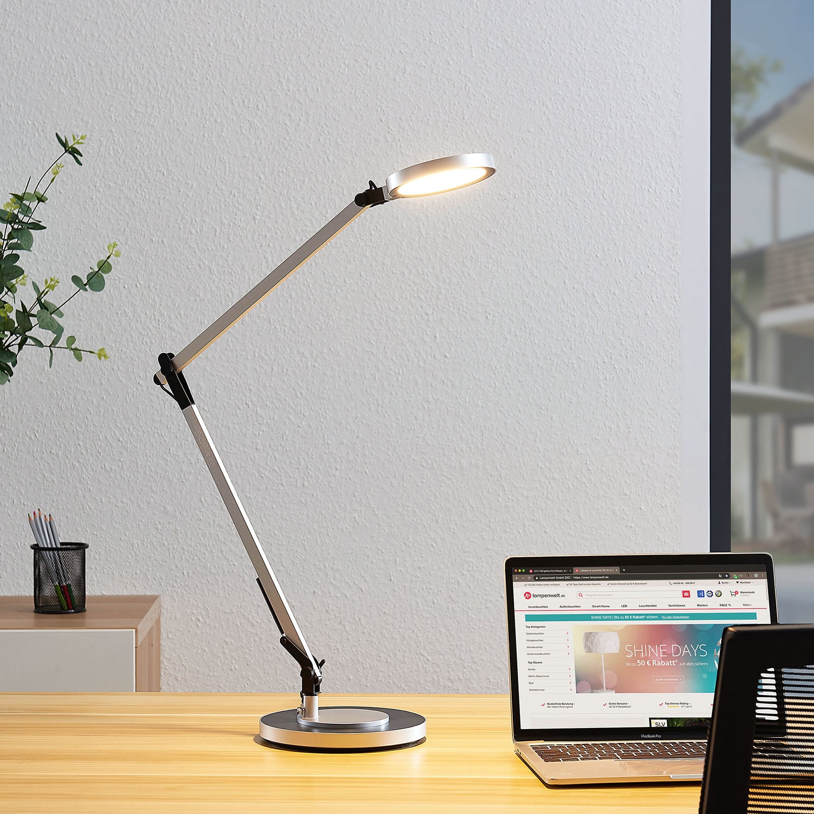 LED skrivebordslampe Rilana dimbar justerbar sølv 10W bakside