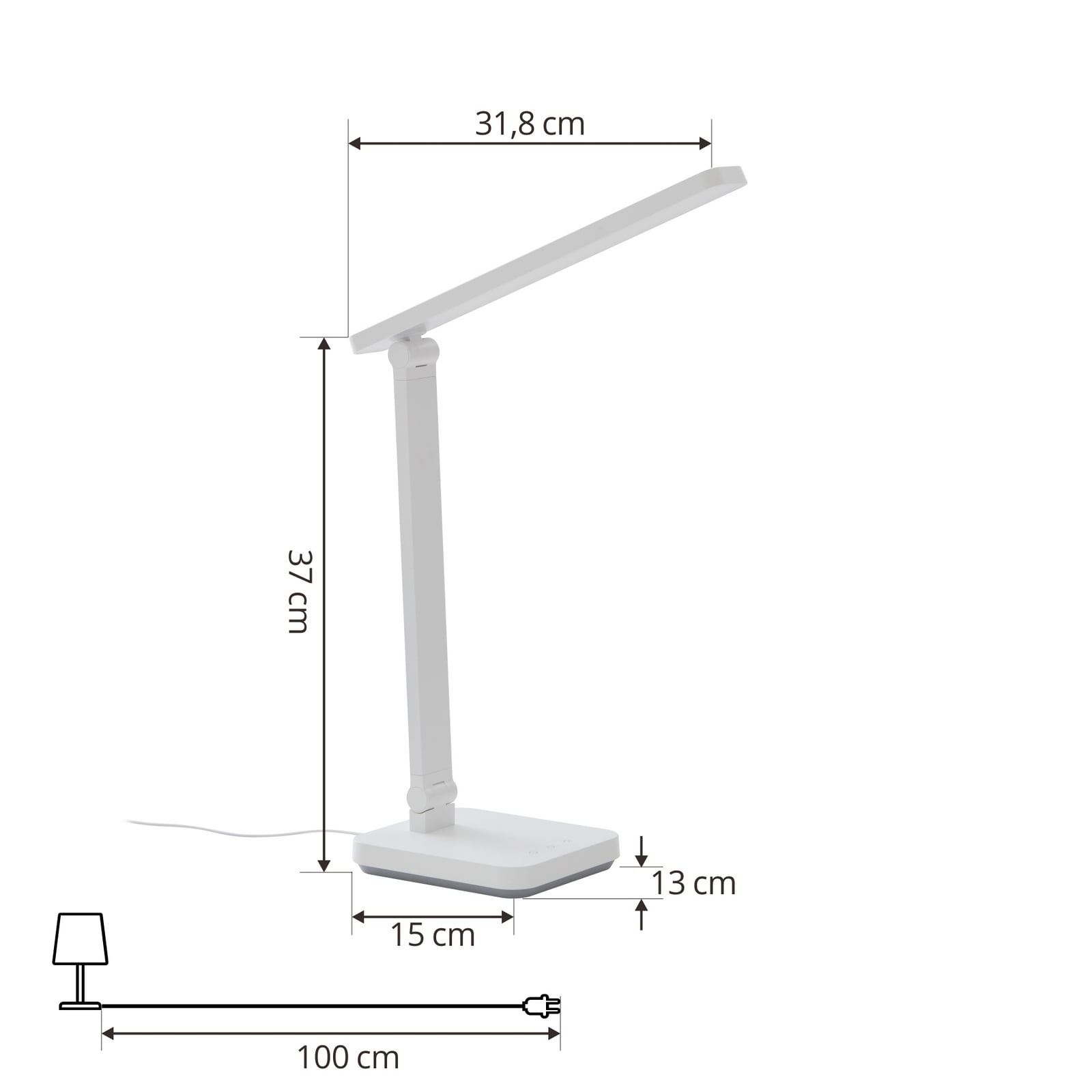 LED skrivebordslampe Rylas hvit CCT dimbar USB nærbilde av lampefot