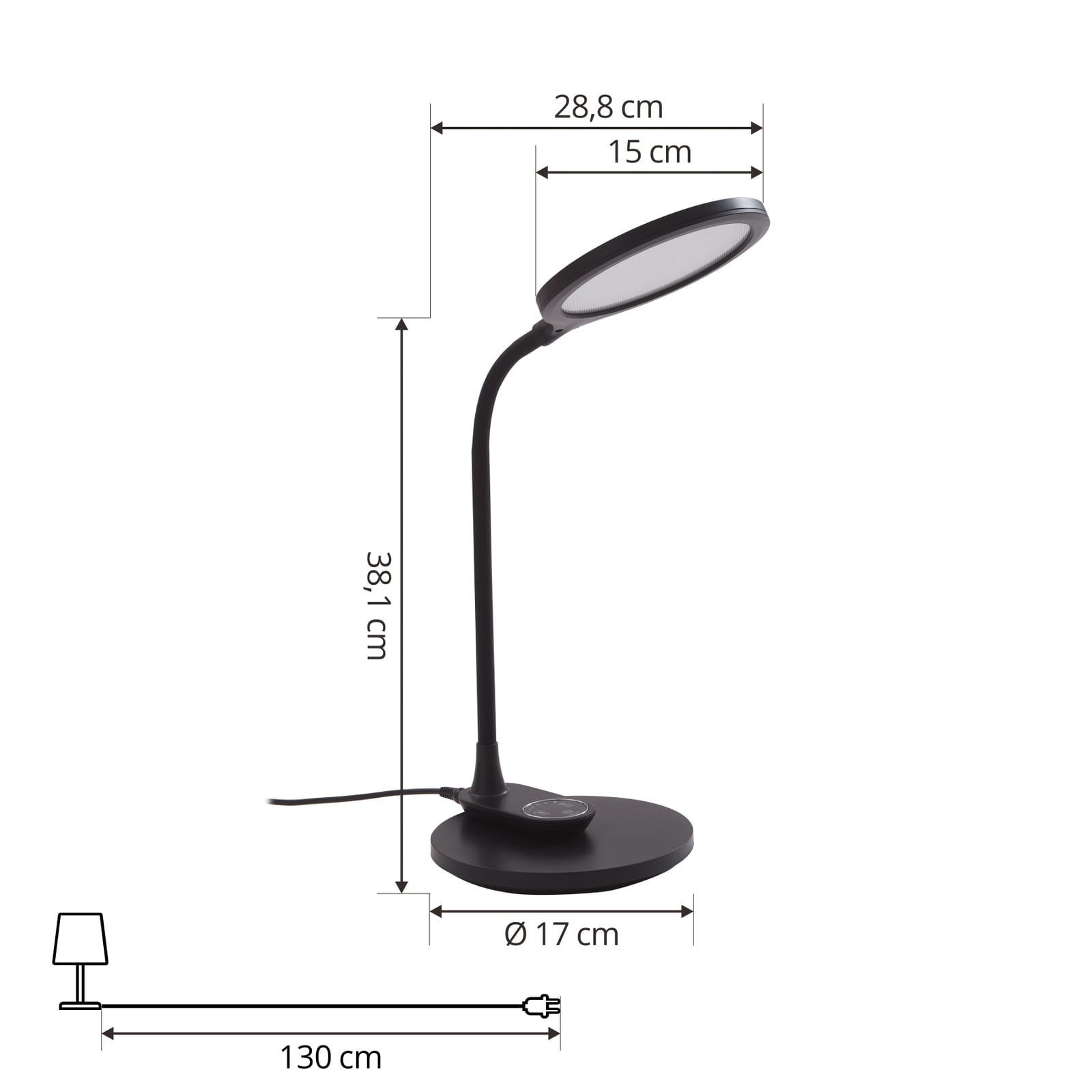 LED skrivebordslampe Valtaria svart CCT dimbar 38 cm fleksibel arm nærbilde