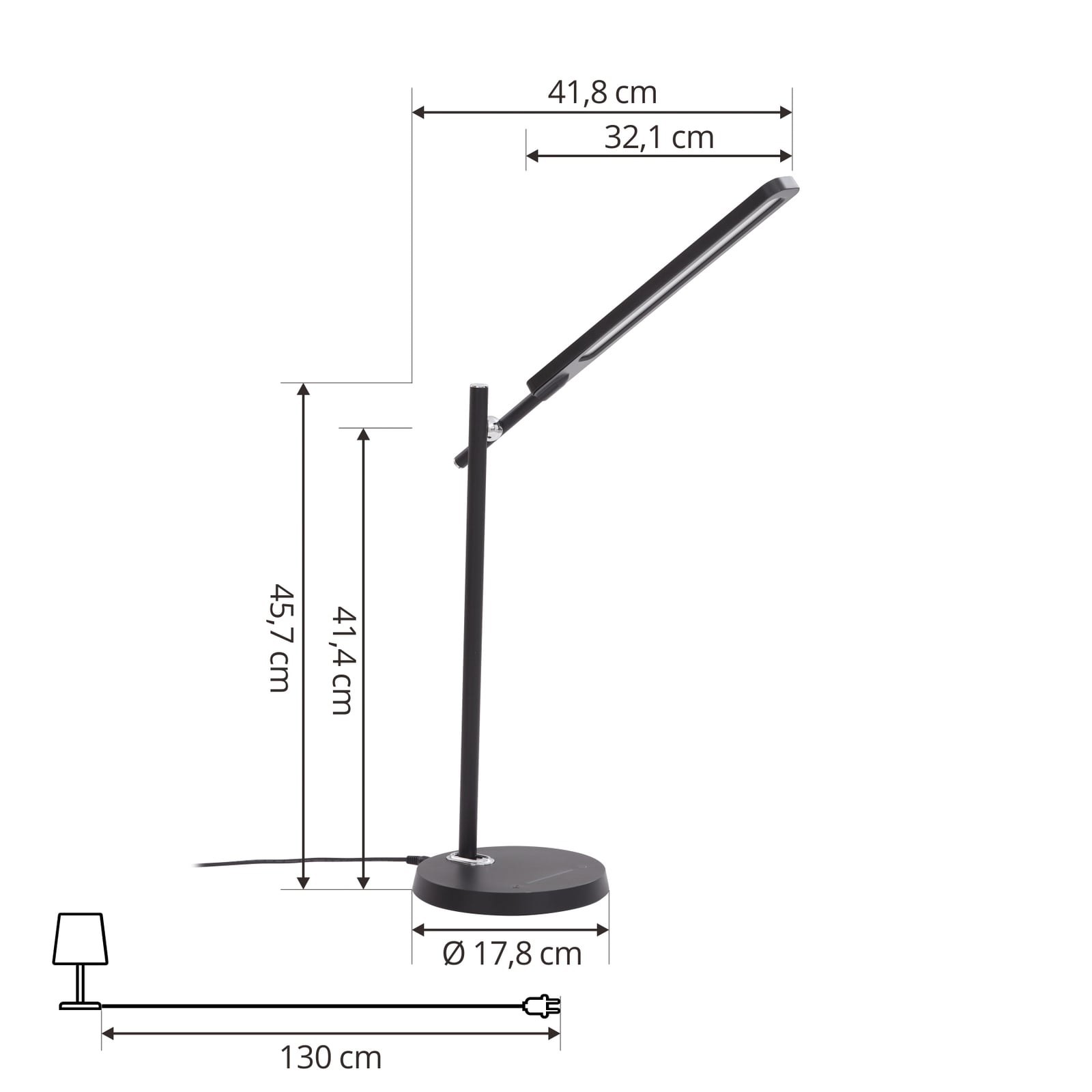 LED skrivebordslampe Valtorin dimbar svart montert på skrivebord