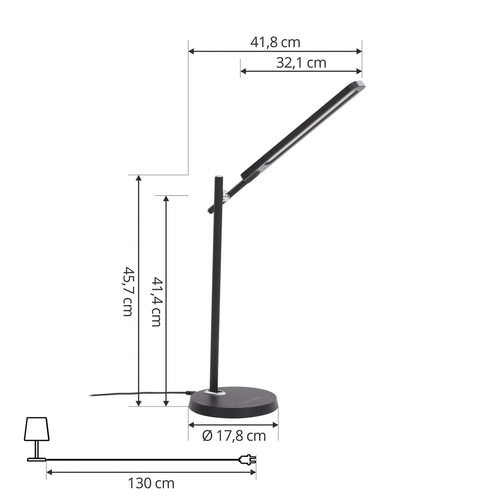 LED skrivebordslampe Valtorin dimbar svart montert på skrivebord