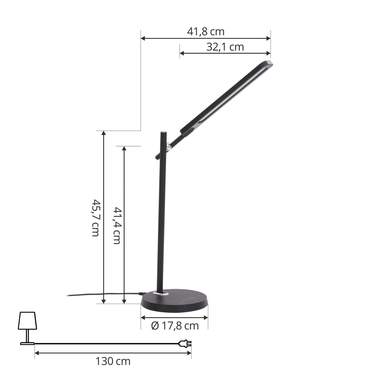 LED skrivebordslampe Valtorin dimbar svart montert på skrivebord