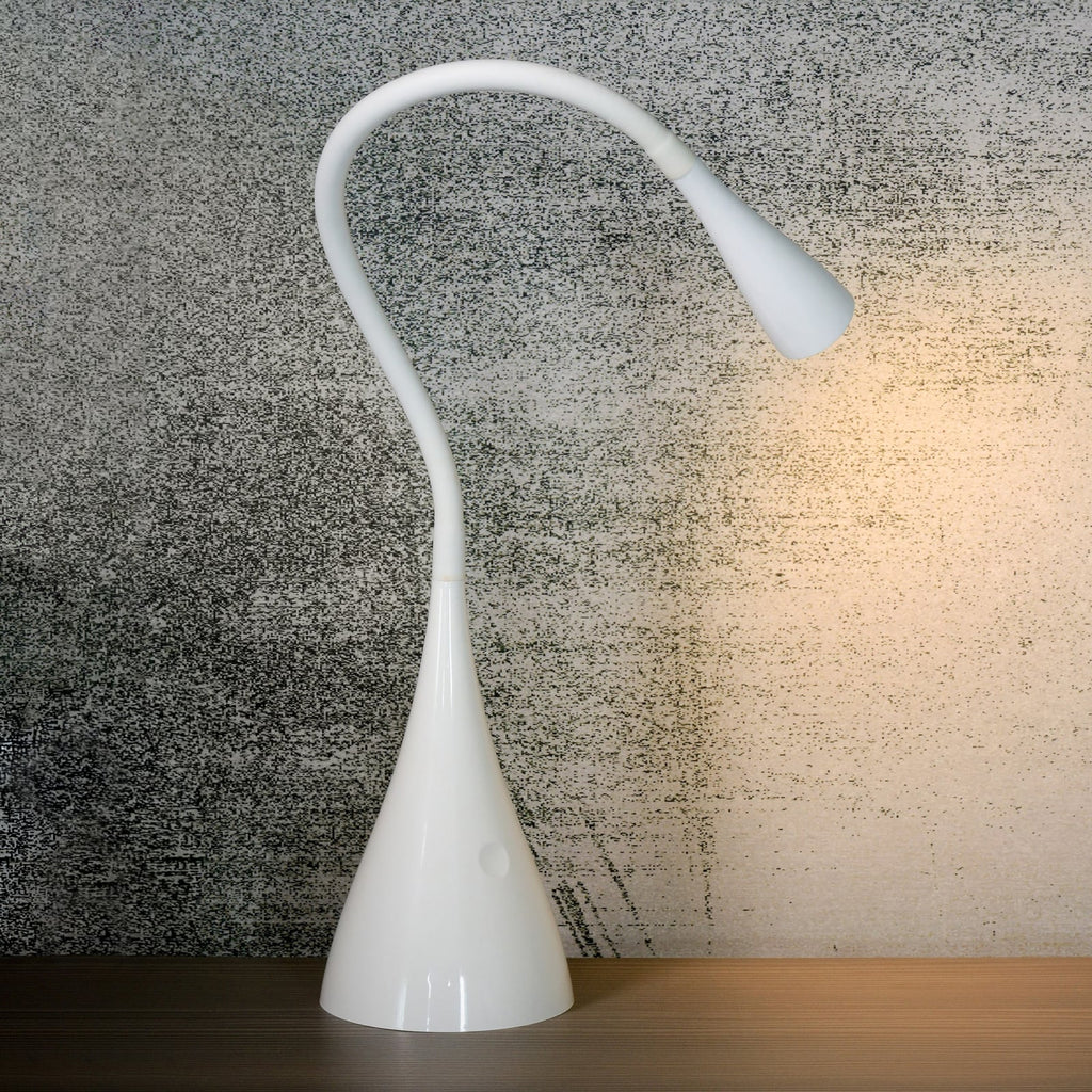 LED skrivebordslampe Zozy hvit dimbar fleksarm forfra