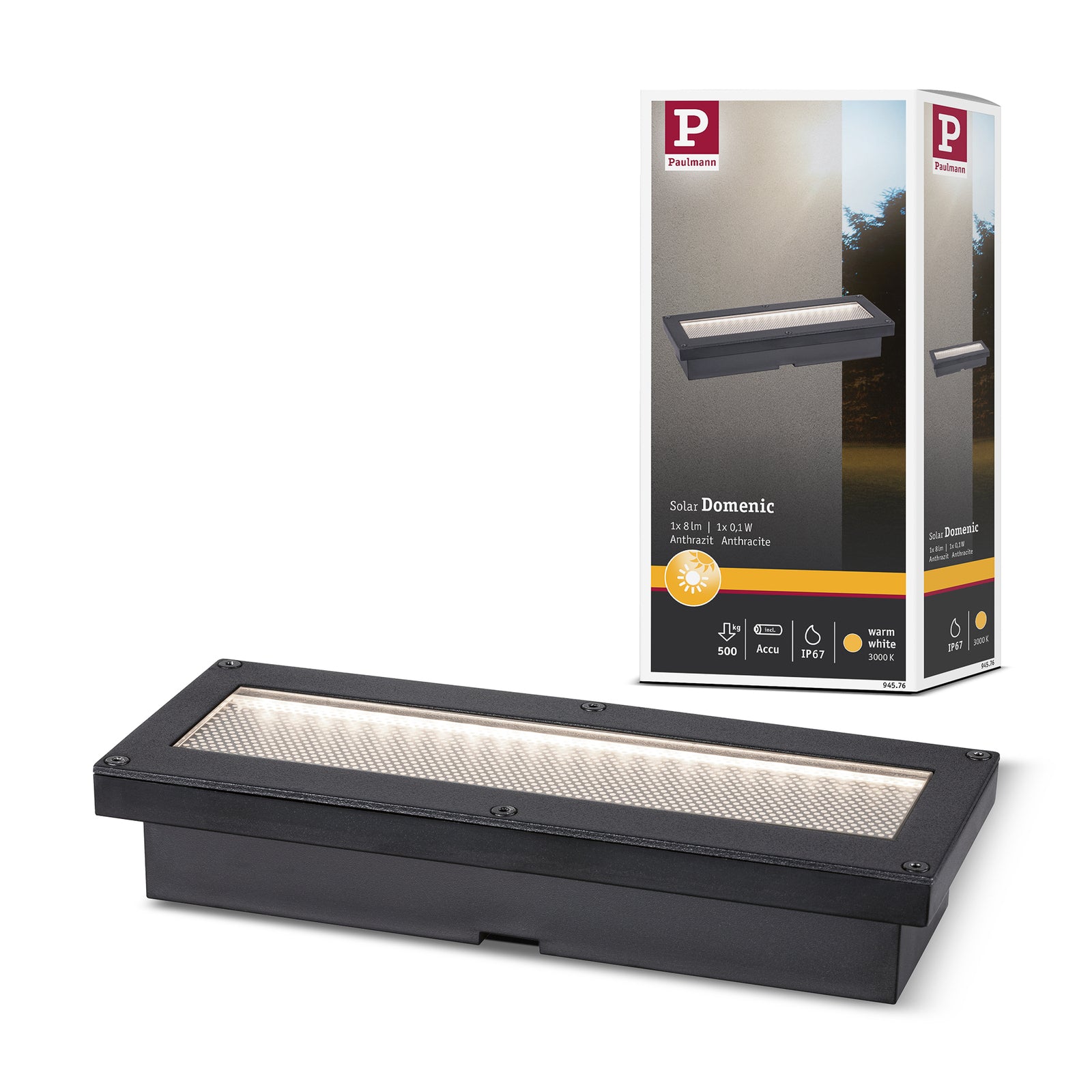 Montert LED solcelle bakkespot 20x8 cm svart IP67 Paulmann utendørs